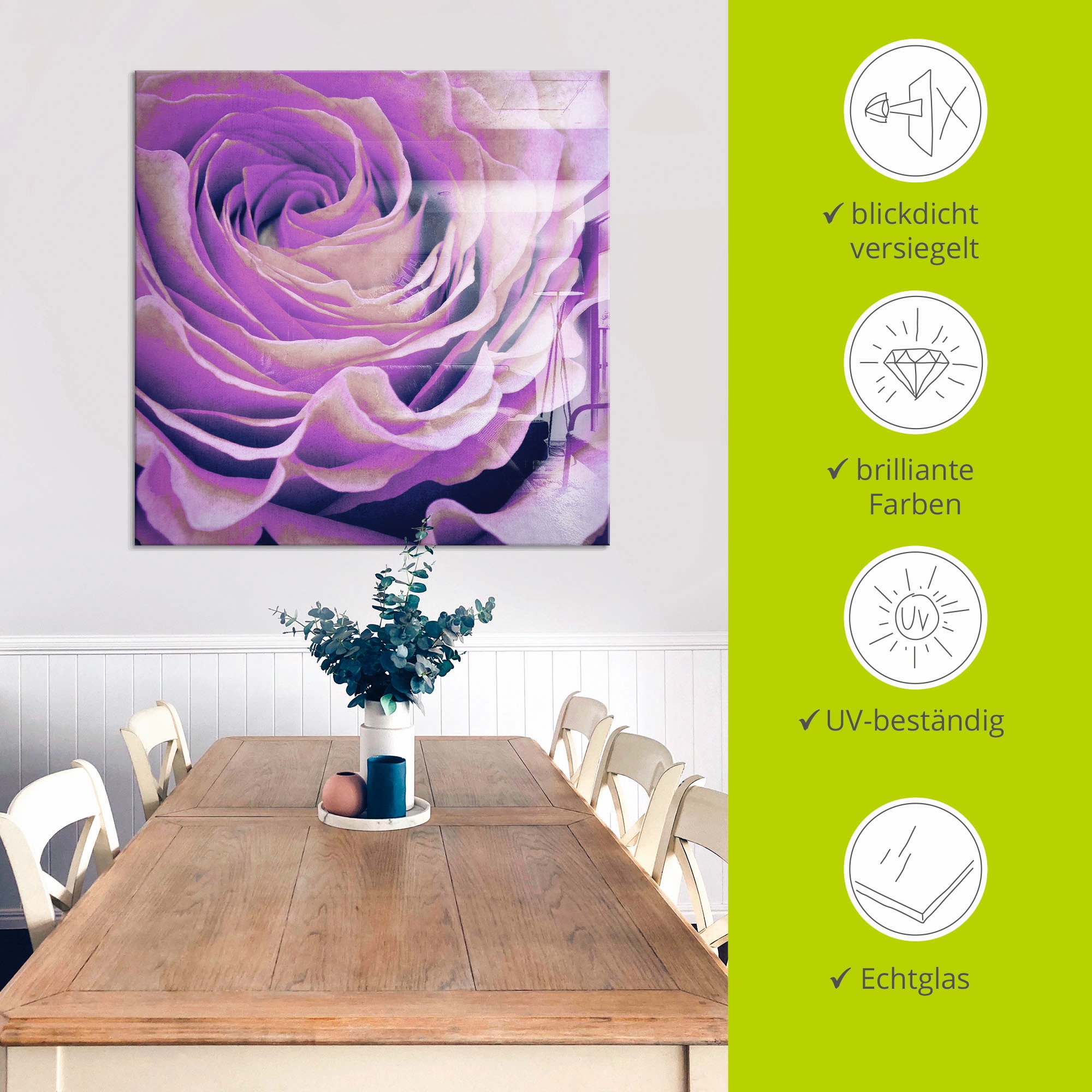Artland Glasbild »Lila Rose«, Blumen, (1 St.), in verschiedenen Größen