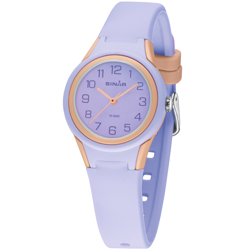 SINAR Quarzuhr Armbanduhr, Kinderuhr Jungen, Mädchen, Geschenkidee, bis 10 bar wasserd. flieder, roségoldfarben Ansprechende Kinderarmbanduhr