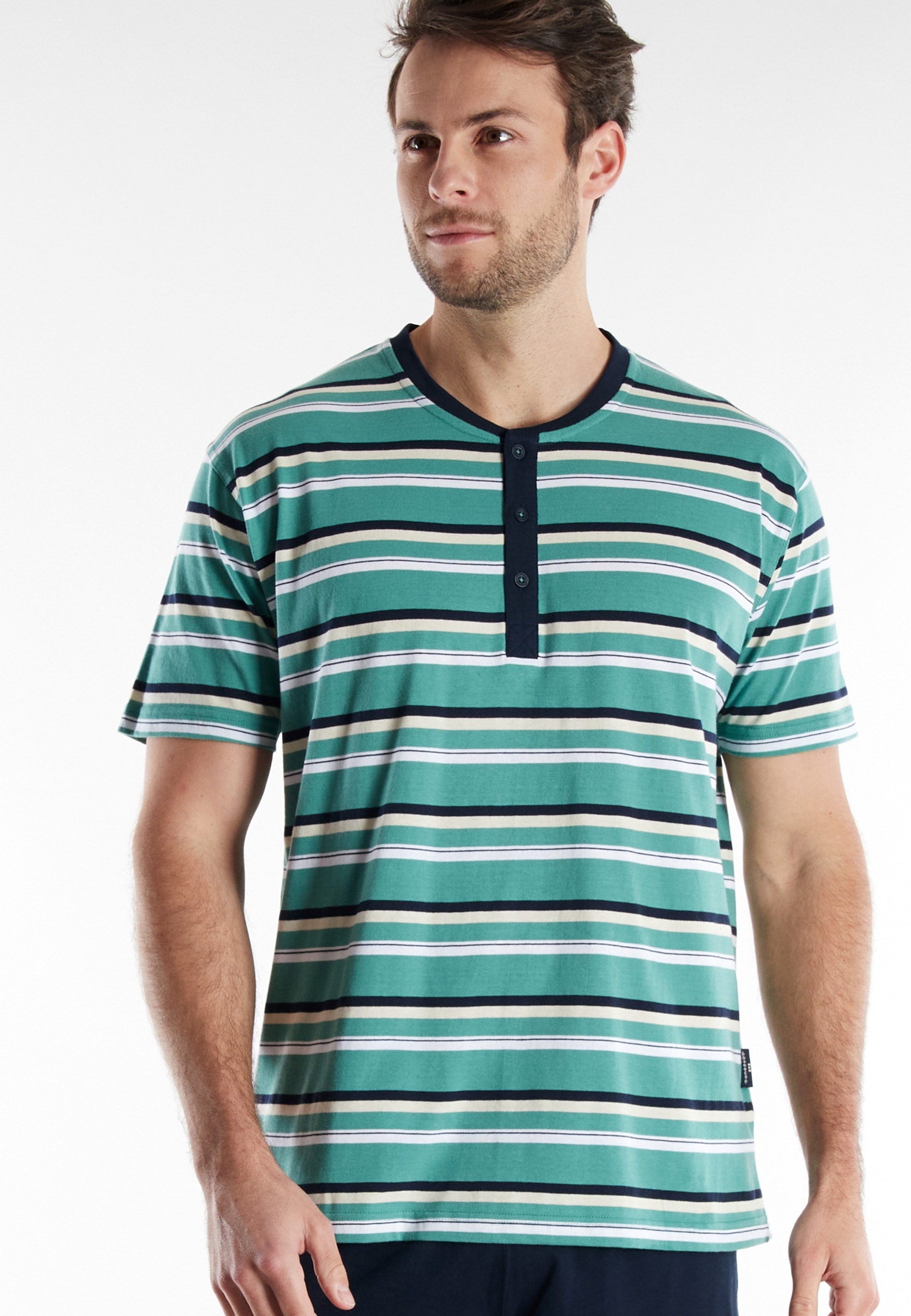 GÖTZBURG Shorty »Edingburgh« gestreift, kurz, Rundhalsausschnitt, mit Knopfleiste, Baumwolle