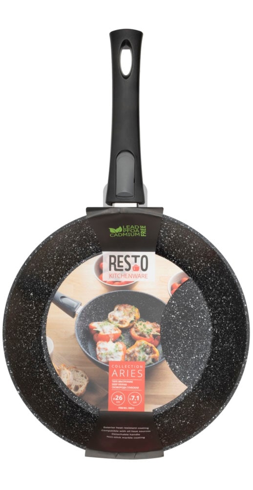 RESTO Kitchenware Bratpfanne »Aries, tiefe Wokpfanne mit vierschichtiger Marmor-Antihaftbeschichtung«, Aluminium, (1 tlg.), mit einem abnehmbaren Griff - backofenfest, spülmaschinenfest