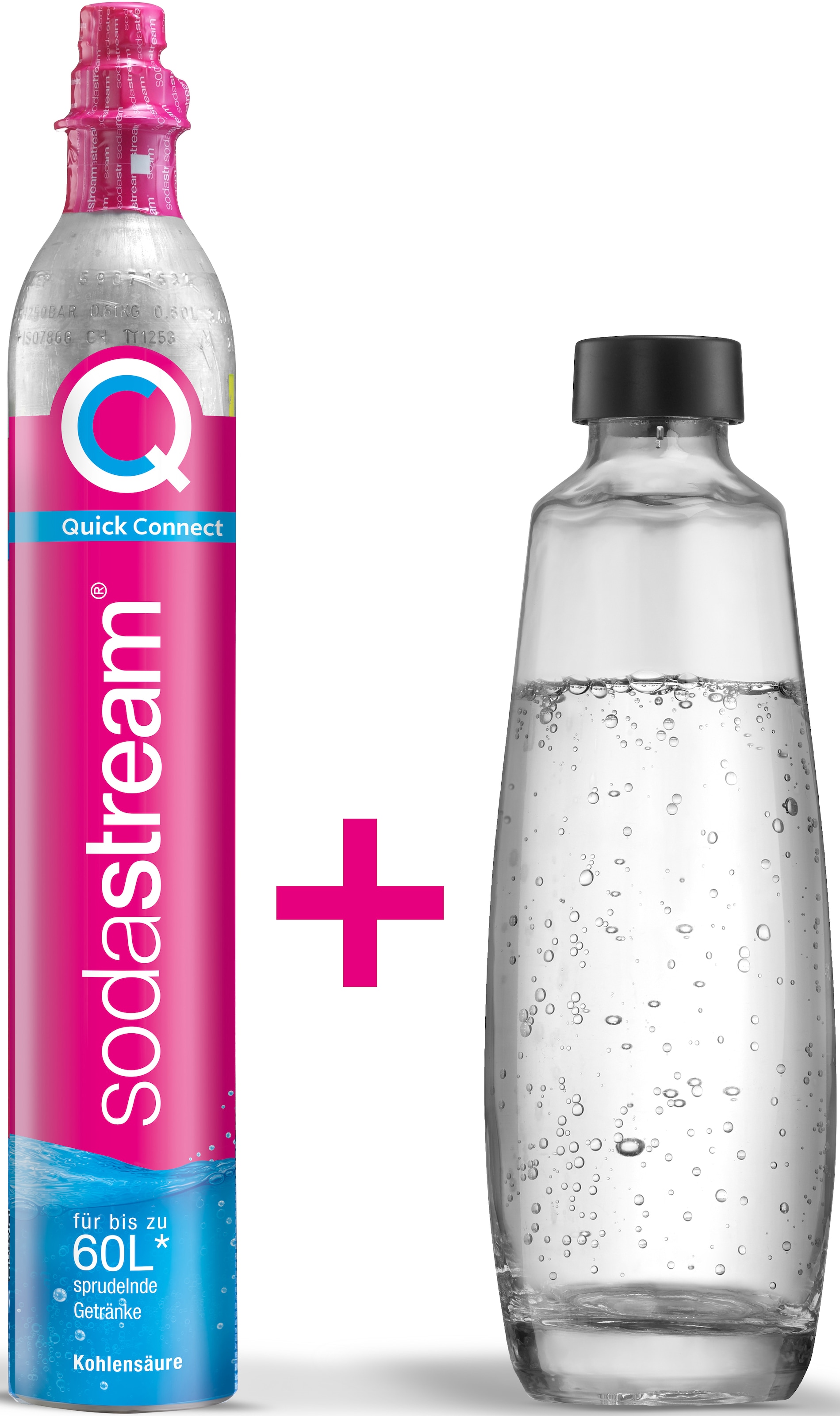 SodaStream Wassersprudler »QC-Reservepack«, (Set, 2 tlg.), 1x Quick Connect CO2-Zylinder (Ergiebigkeit: 60L), 1x 1L Glasflasche