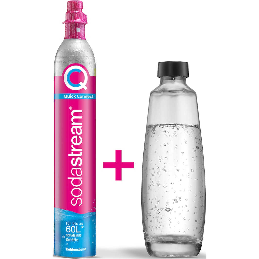 SodaStream Wassersprudler »QC-Reservepack«, (Set, 2 tlg.), 1x Quick Connect CO2-Zylinder (Ergiebigkeit: 60L), 1x 1L Glasflasche