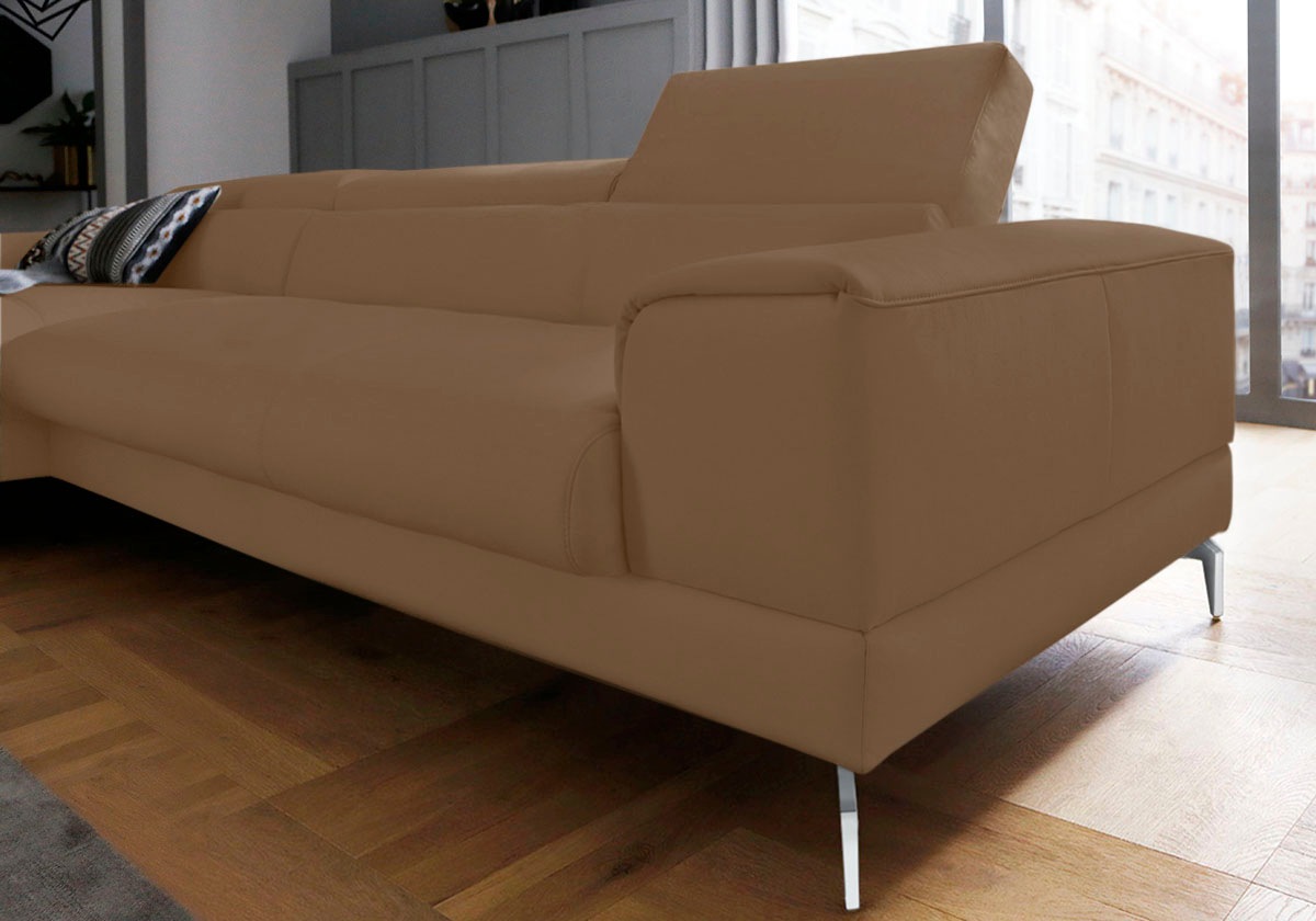 W.SCHILLIG Ecksofa »piedroo, Designsofa mit tollem Sitzkomfort, bequem und elegant, L-Form«, Kopfteilverstellung, wahlweise mit Sitztiefenverstellung, Breite 343cm