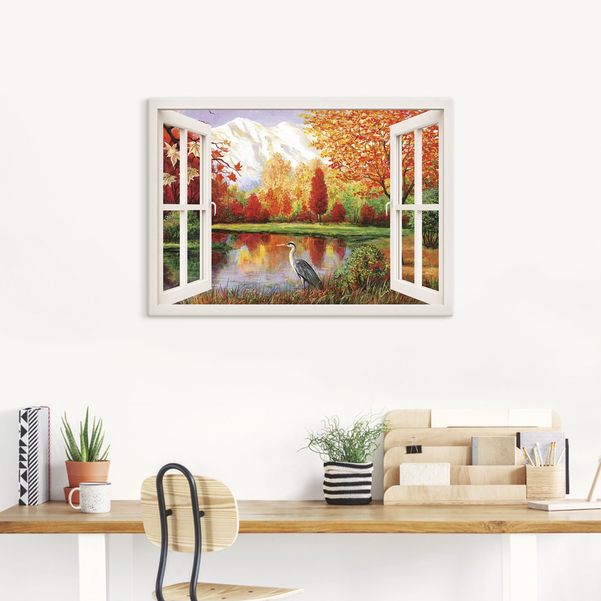 Artland Wandbild »Herbst am See«, Fensterblick, (1 St.), als Leinwandbild, günstig online kaufen