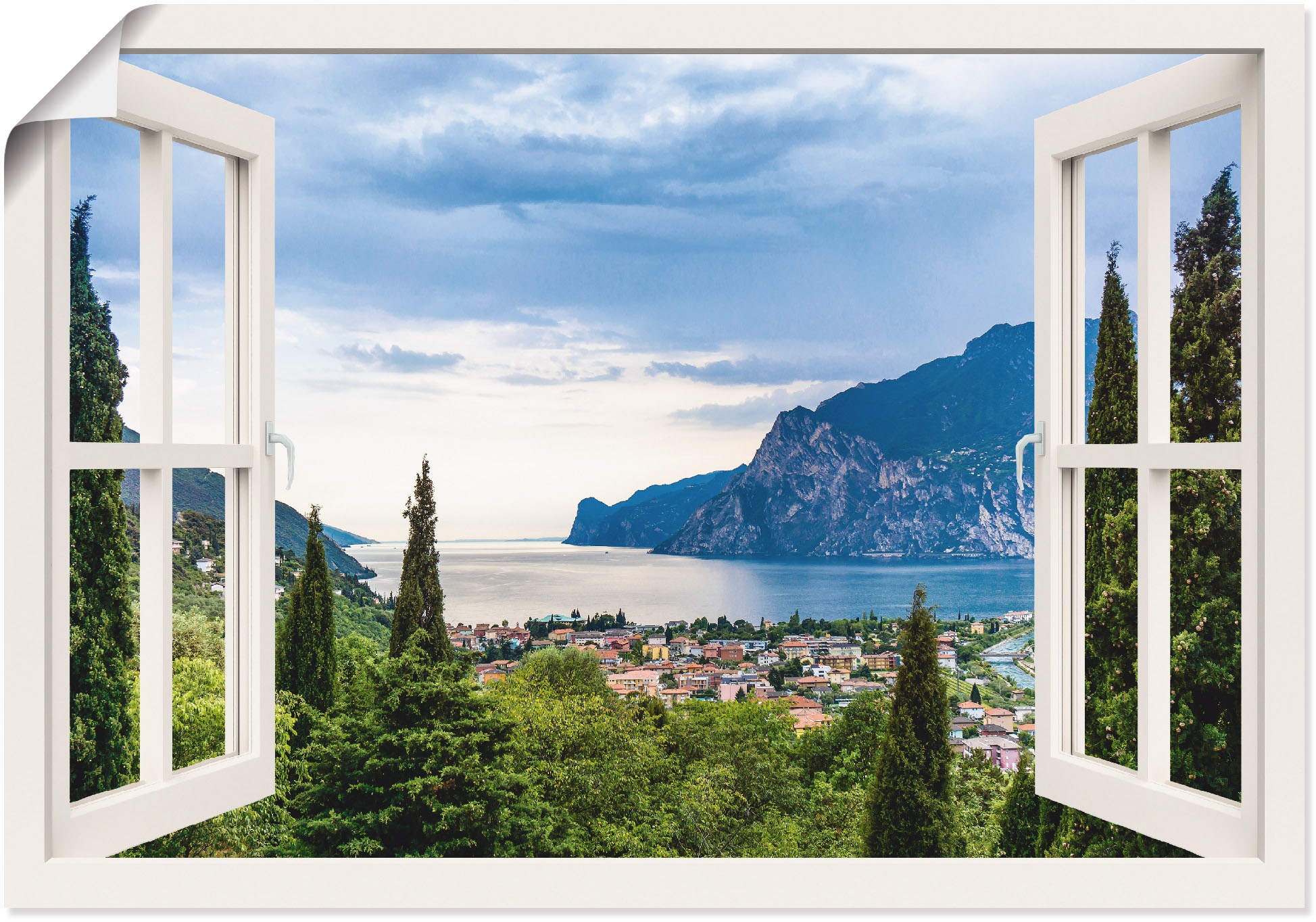 Artland Wandbild »Gardasee durchs weiße Fenster« Seebilder 1 Stk. tlg. als günstig online kaufen