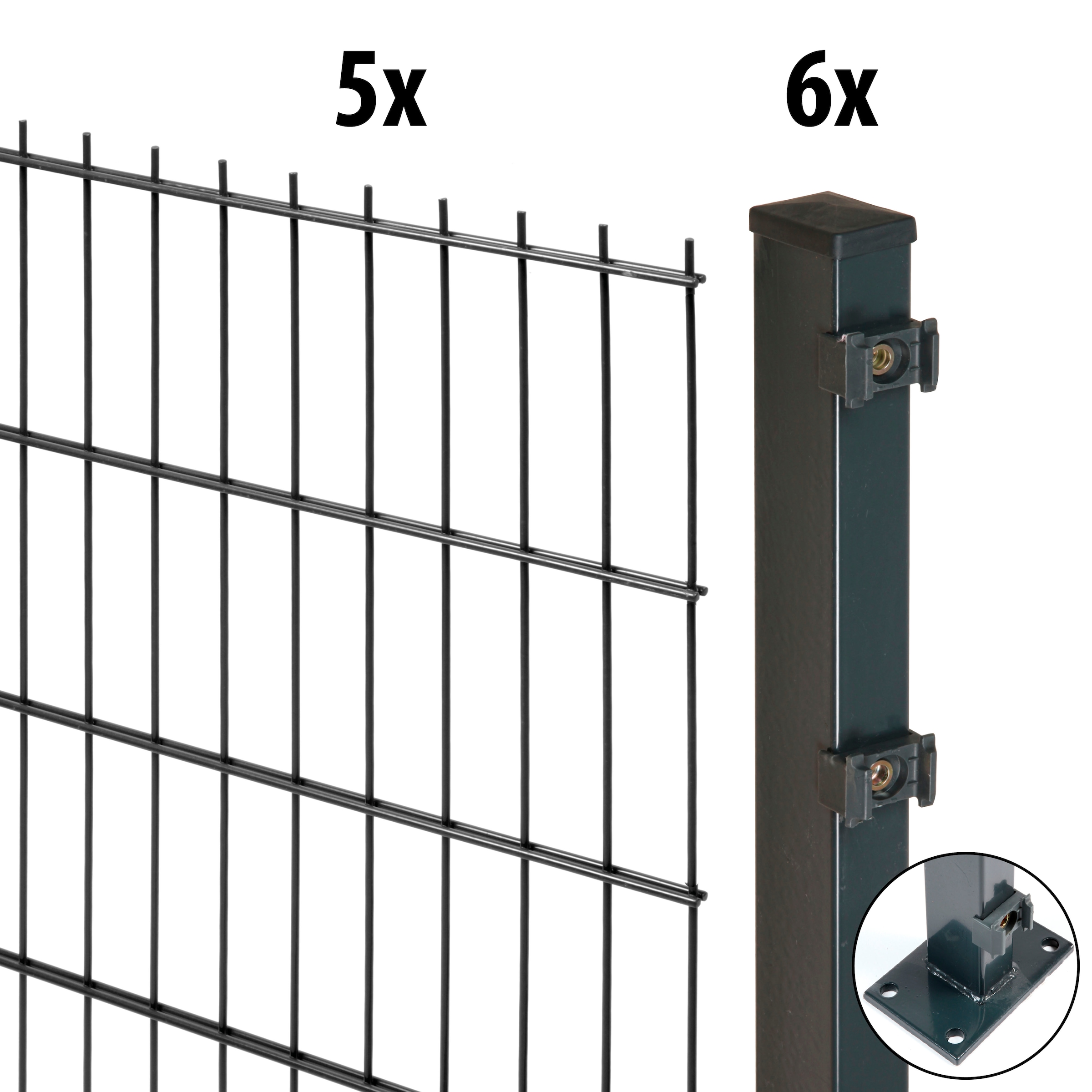 GARDEN 'N' MORE Doppelstabmattenzaun »Excellent«, 5 Elemente für 10 m, LxH: 200 x 183 cm, mit 6 Pfosten