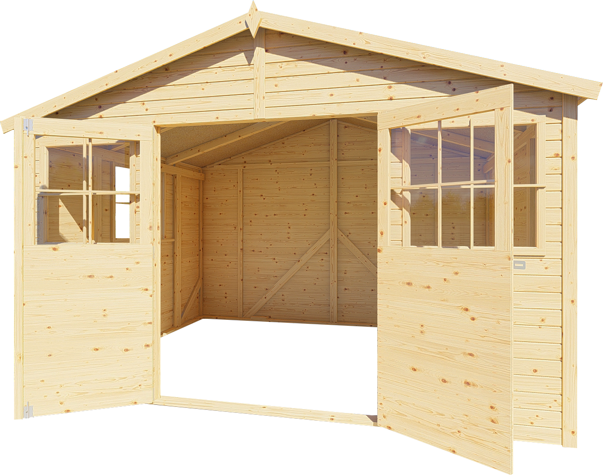 BERTILO Gartenhaus »Workshop 1 naturbelassen«, Großes Gartenhaus aus exakt vorgefertigten Elementen