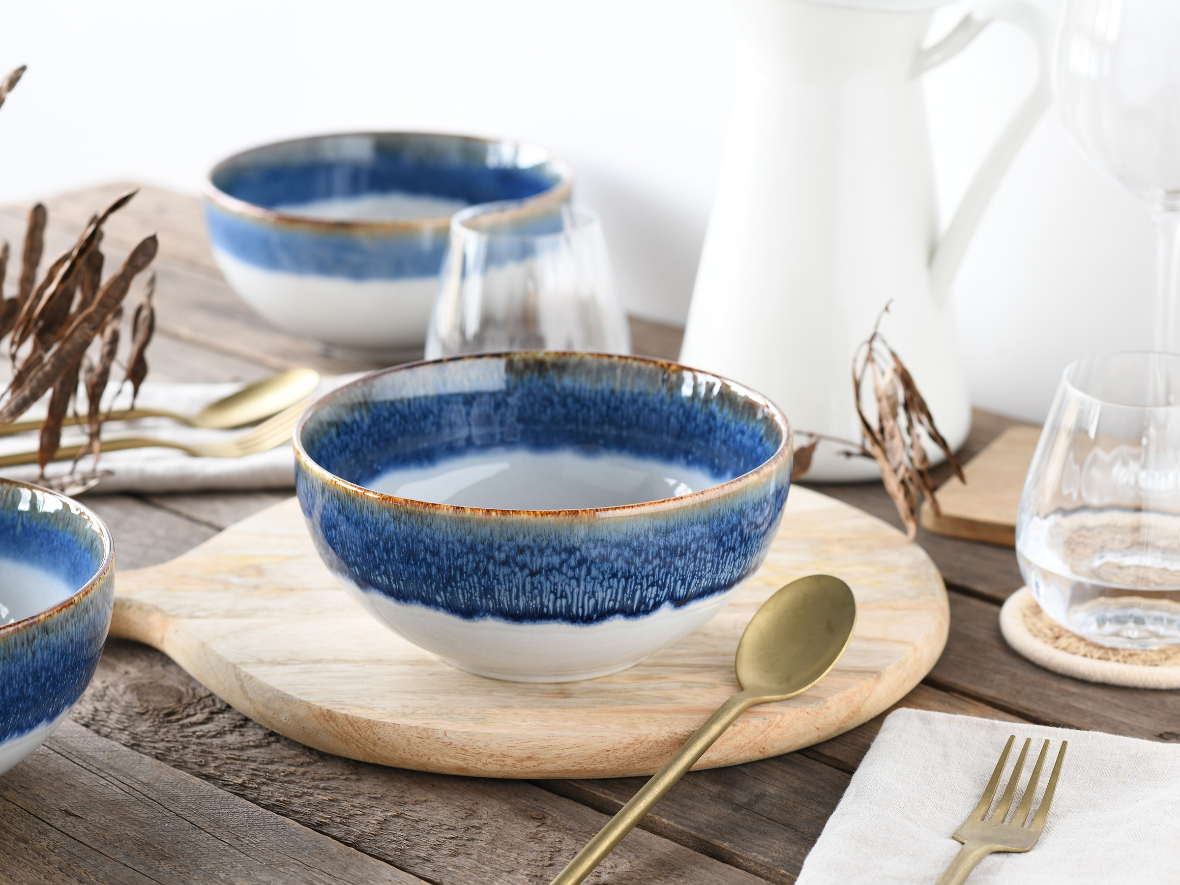 CreaTable Schale »Cascade, Buddha Bowl 17,5 cm 4-tlg«, 4 tlg., aus Steinzeug, Rekativglasur, Healthy Food