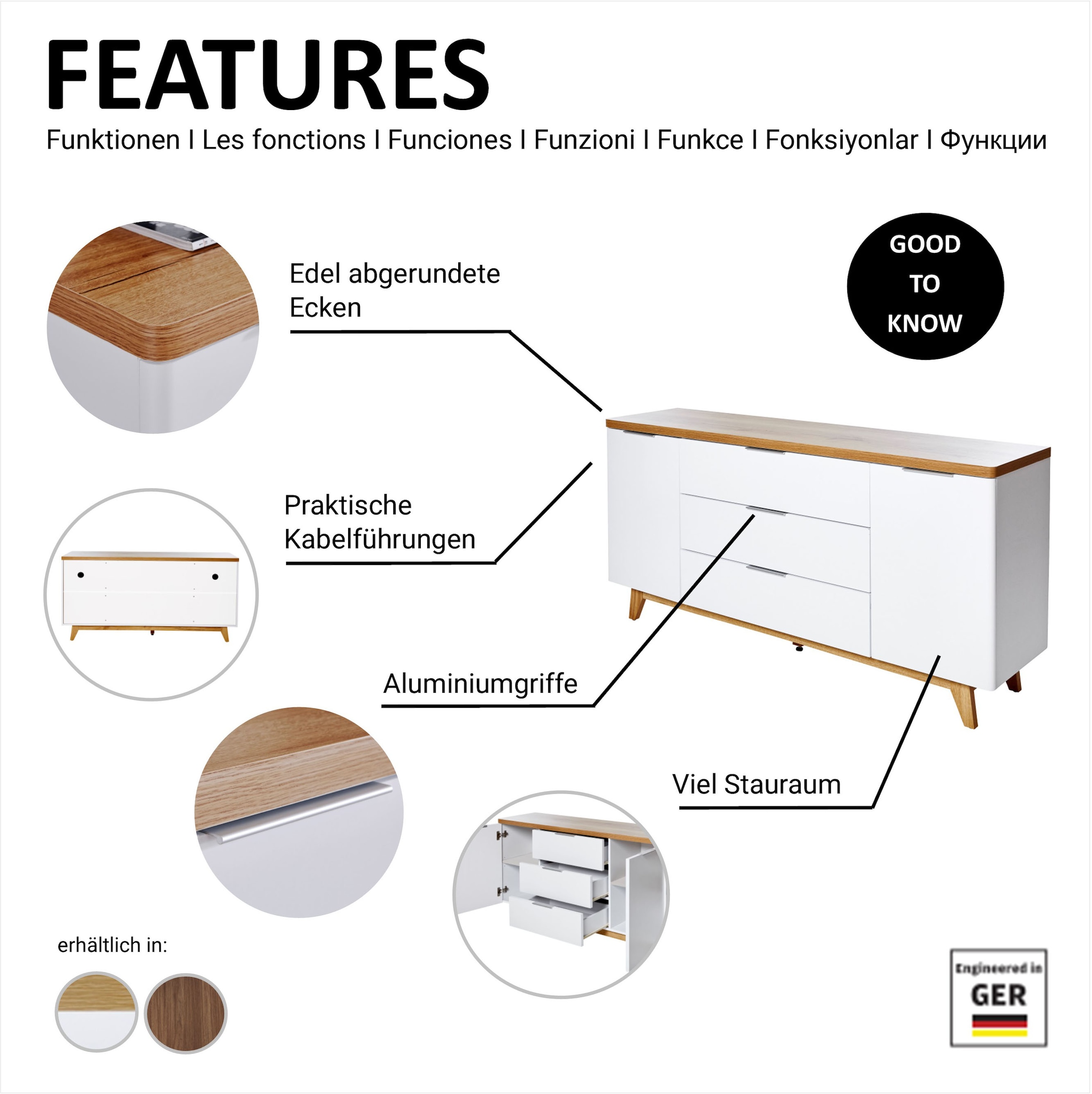 Jahnke Sideboard »LIBRE SB 160« Sideboard,Skandi,2 Türen + 3 Schubladen,Aluminiumgriffe,Breite 160 cm