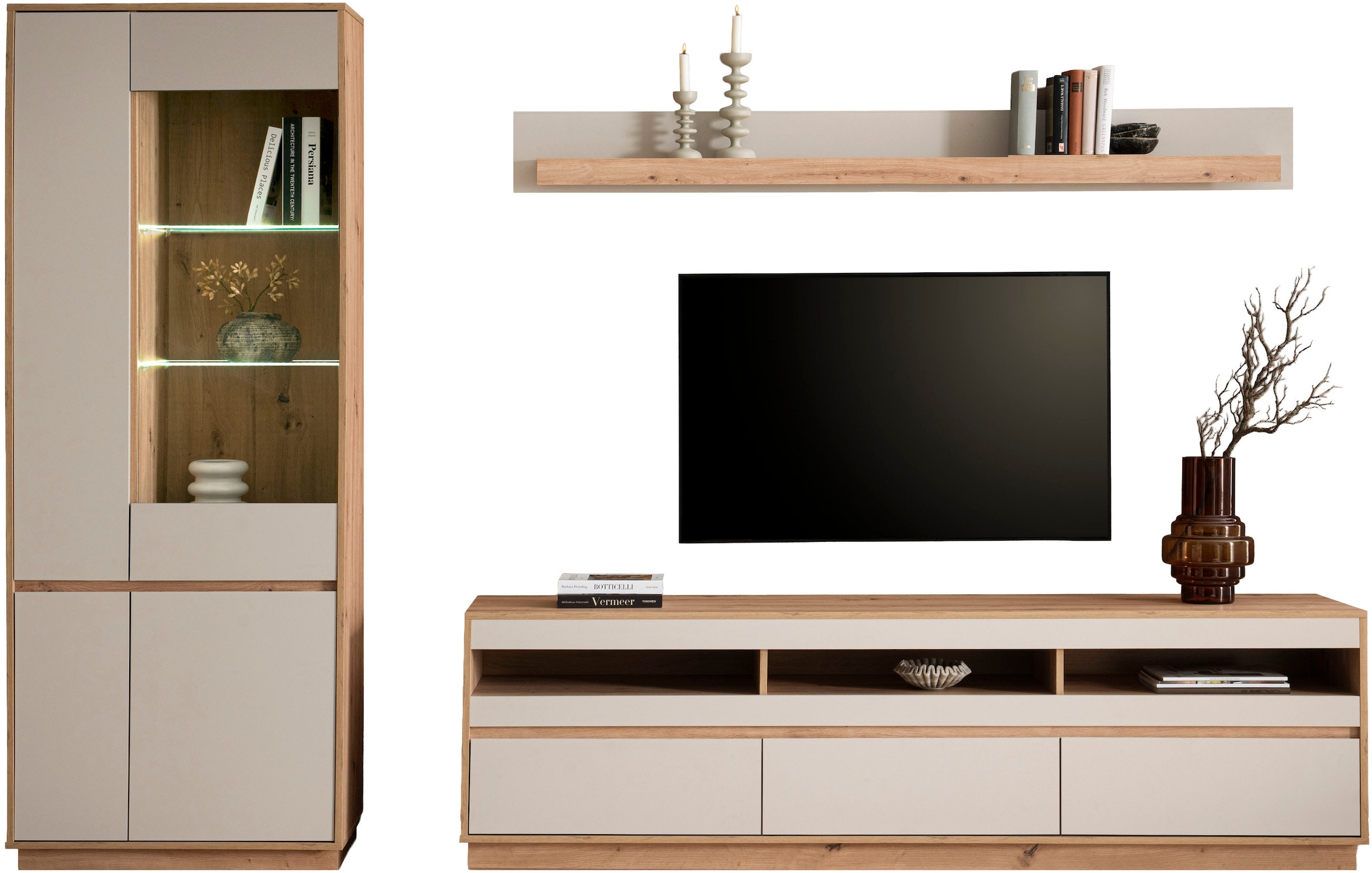 Home affaire Wohnwand »Sonora, moderne Anbauwand, Komplettset in Kaschmir/Eiche« Komplett-Set, 3 Stk. tlg.