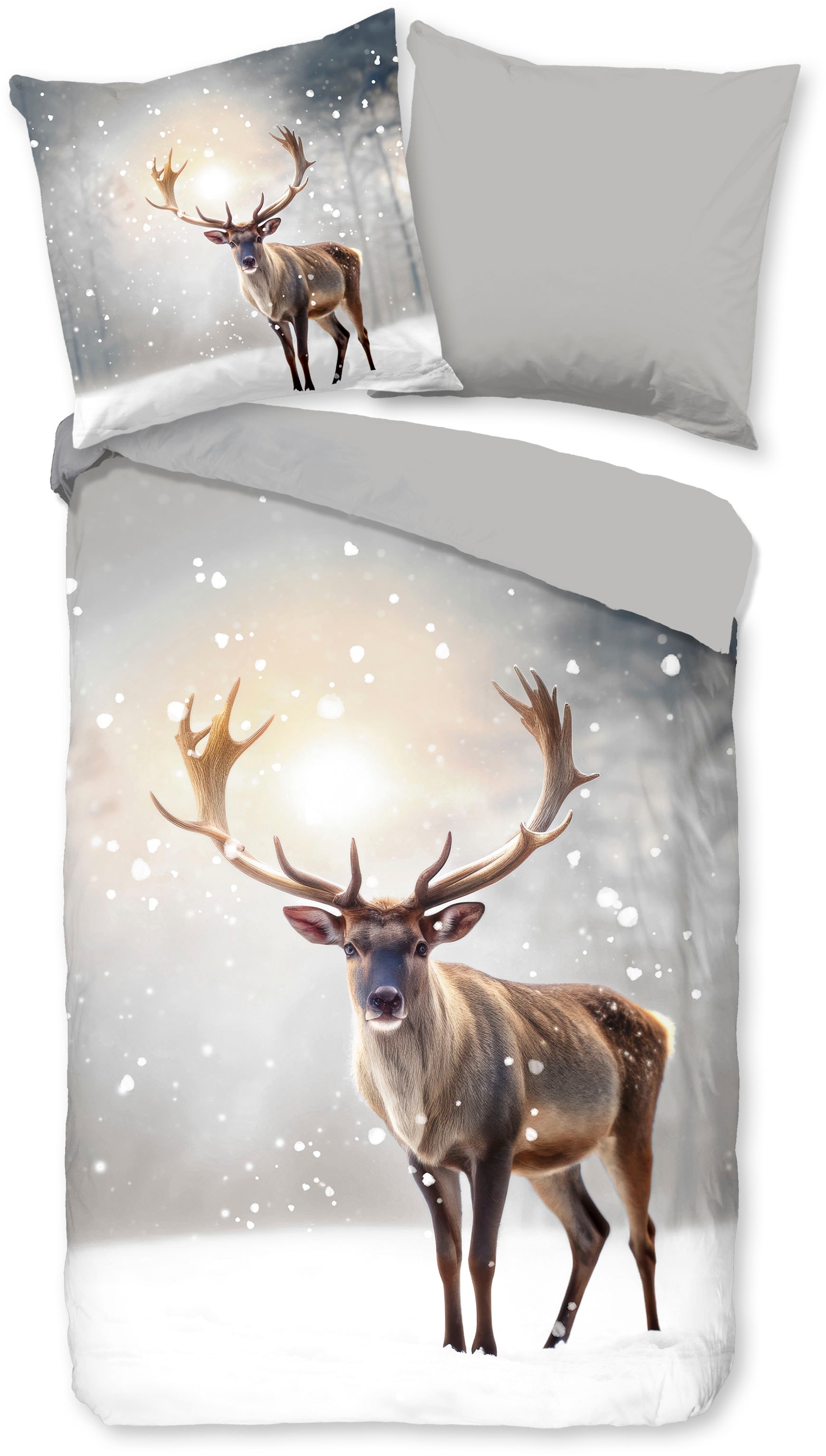 PURE luxury collection Wendebettwäsche »Jeppe« 2 Stk. tlg. Mikrofaser, Pflegeleicht, Reißverschluss, Wendeoptik, winter rothirsch