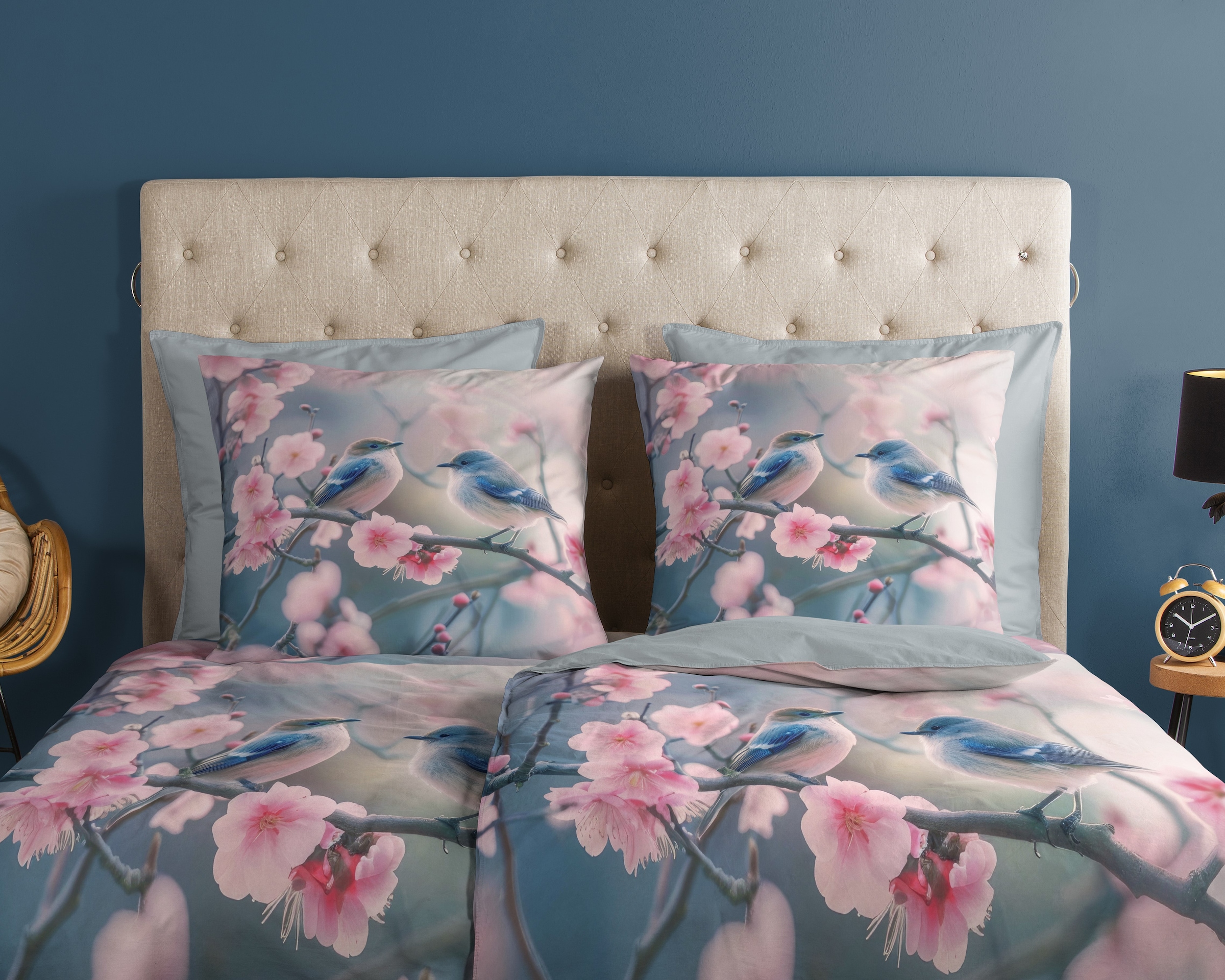 good morning Wendebettwäsche »Hannu« 2 Stk. tlg. 100% Baumwolle, Renforcé, Reißverschluss, Wendeoptik, Vogel, Blume