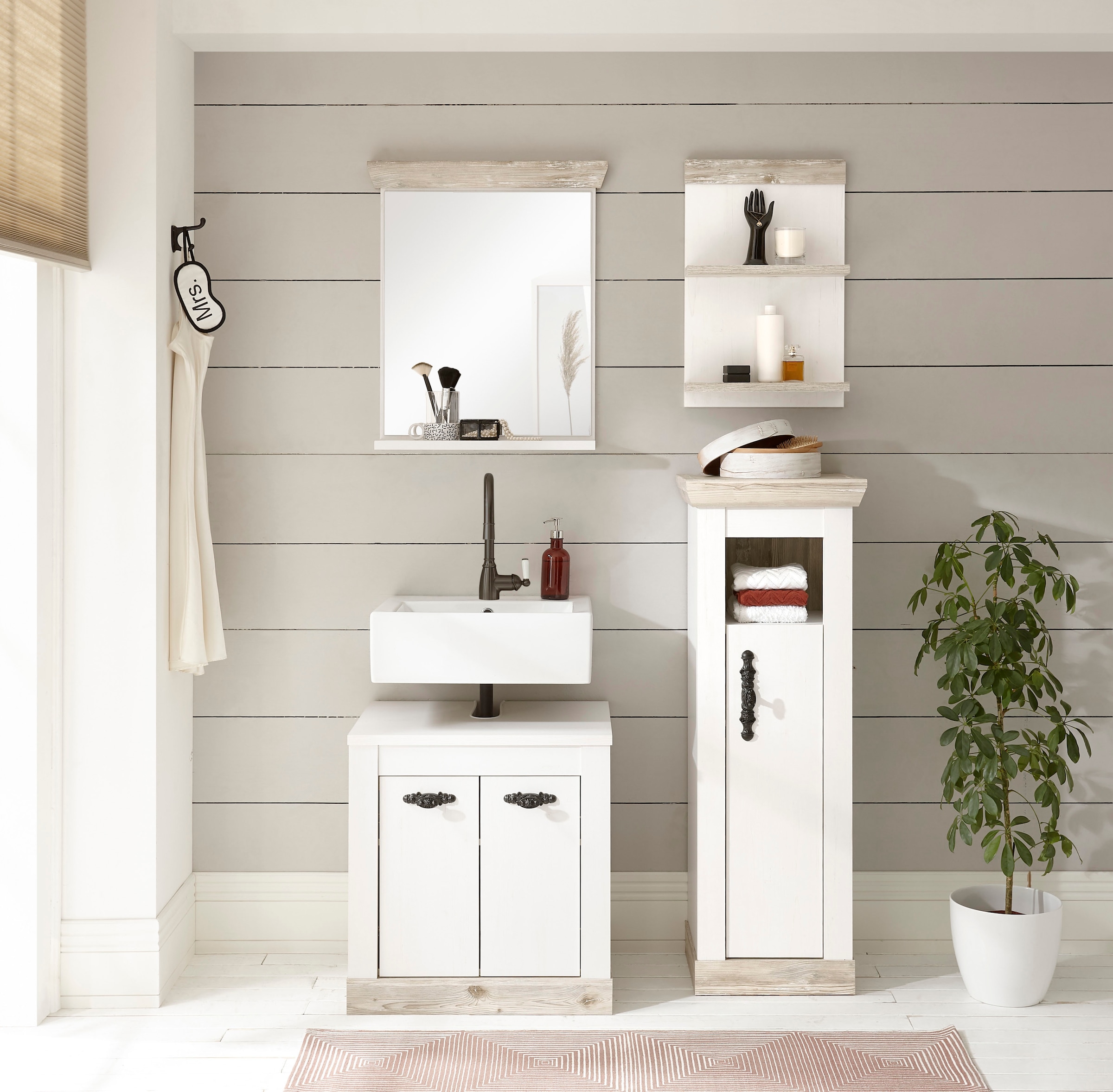 Home affaire Badmöbel-Set »Florenz, Bad im Landhausstil, 4-teiliges Badezim günstig online kaufen