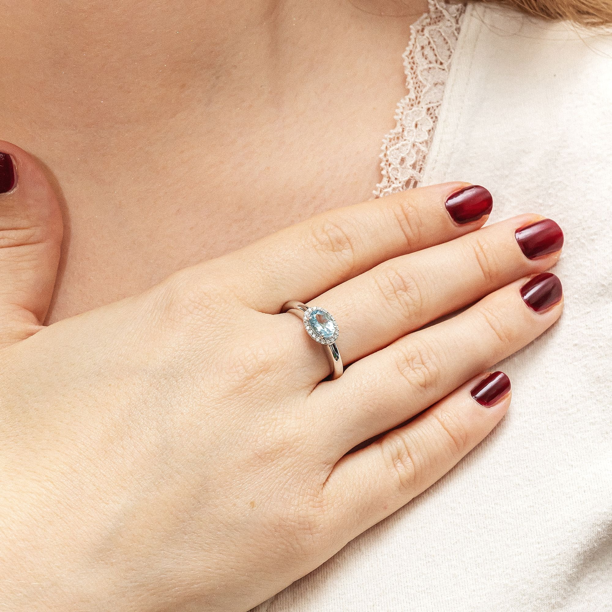 Diamonds by Ellen K. Fingerring »Weißgold 585 mit echtem Aquamarin und 36 Diamanten 0,09ct.«