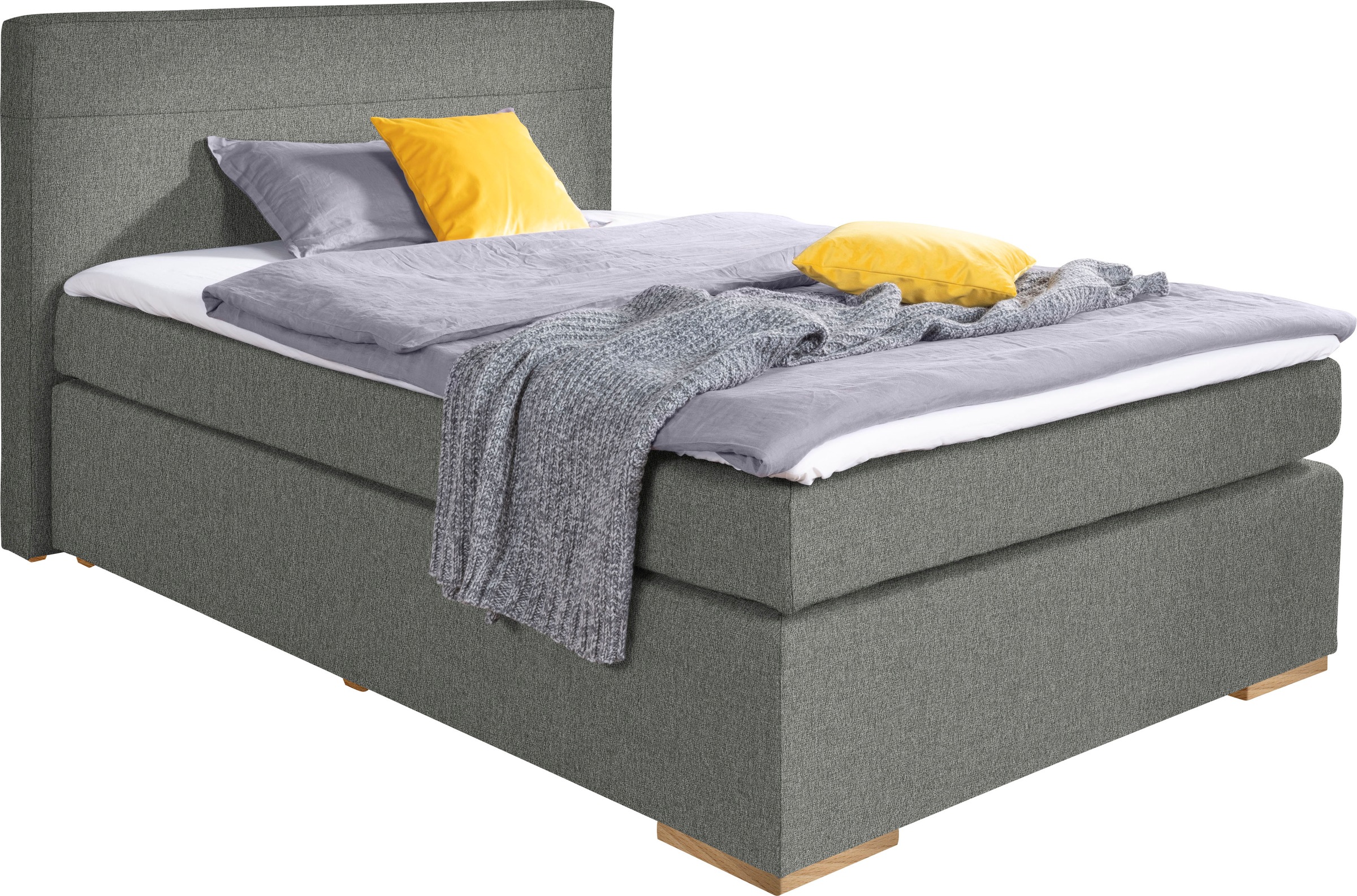 alina Boxspringbett "Nikki" inklusive Matratze und Topper, Füße Buche natur günstig online kaufen