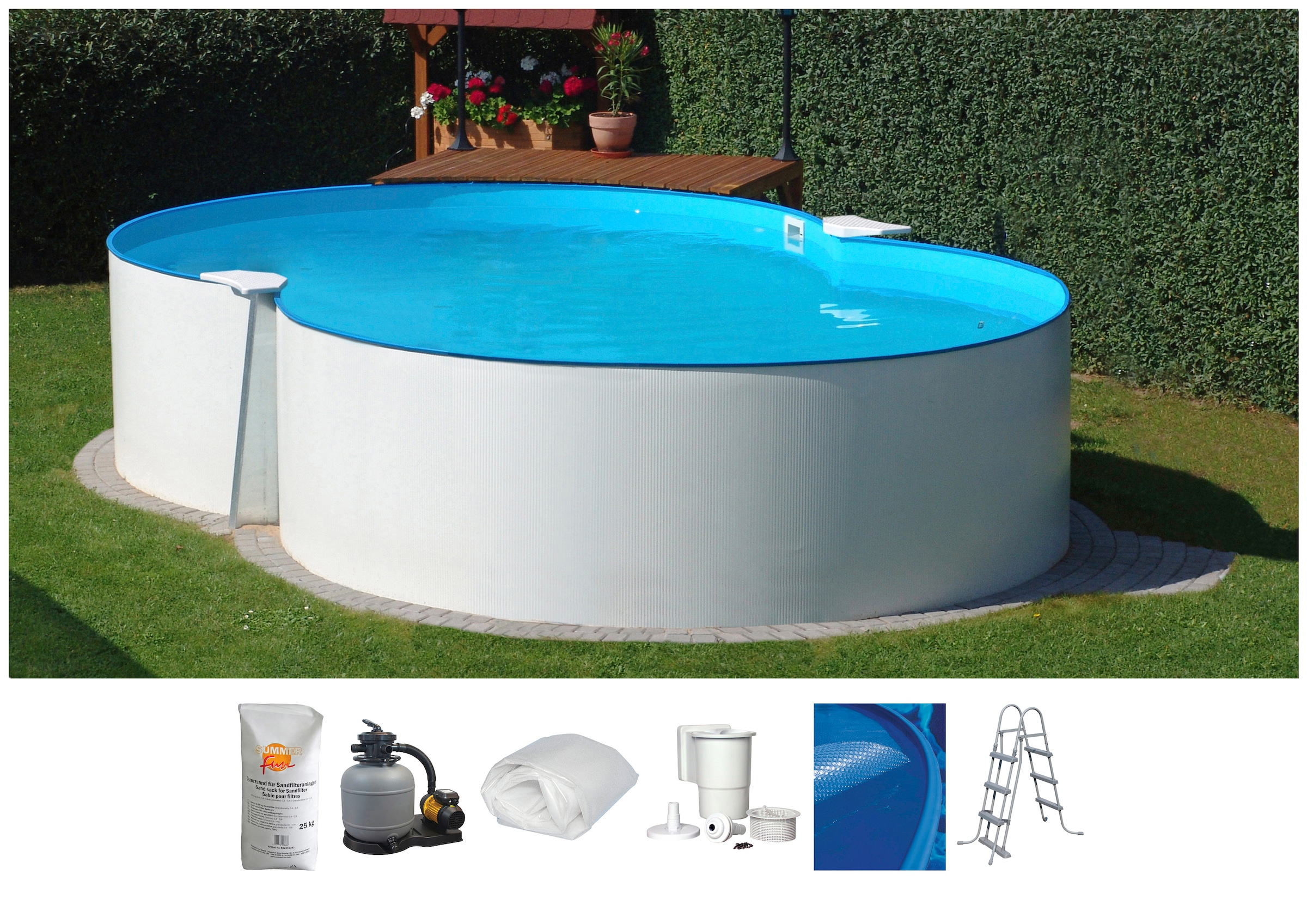 Clear Pool Achtformpool, (Set, 7 tlg.), 4,7x3x1,2 m inkl. Sicherheitsleiter