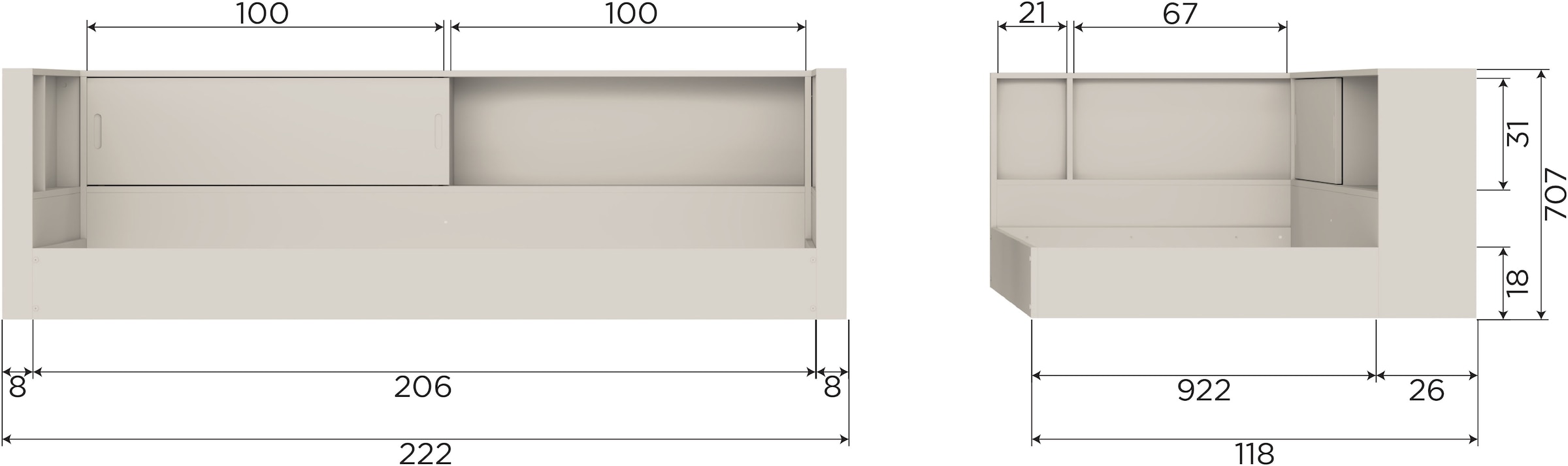 WOOOD Stauraumbett »Carter FSC®-Kiefernholz mit integriertem Stauraum H67 x B207 x T118 cm« Matratzenmaß 90x200 cm, Tragkraft 100 kg, Schutzlackierte Oberfläche