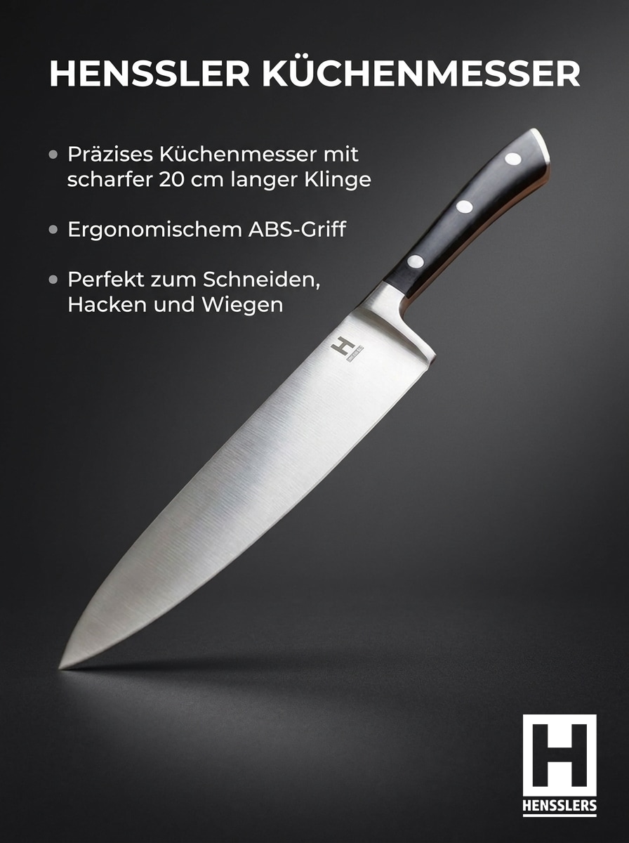 HENSSLERS Allzweckmesser »HENSSLERS Küchenmesser« Klingenlänge ca. 20 cm, ergonomischer ABS-Griff