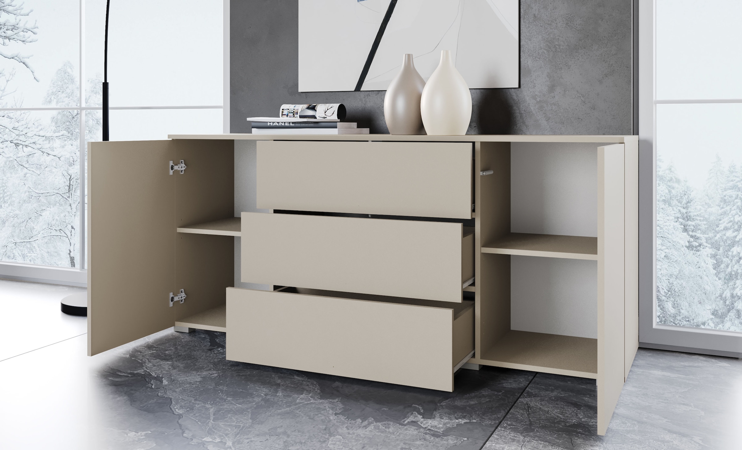 INOSIGN Sideboard »PARIS«, (1 St.), Moderne 150cm breite grifflose Kommode, vielseitig einsetzbar