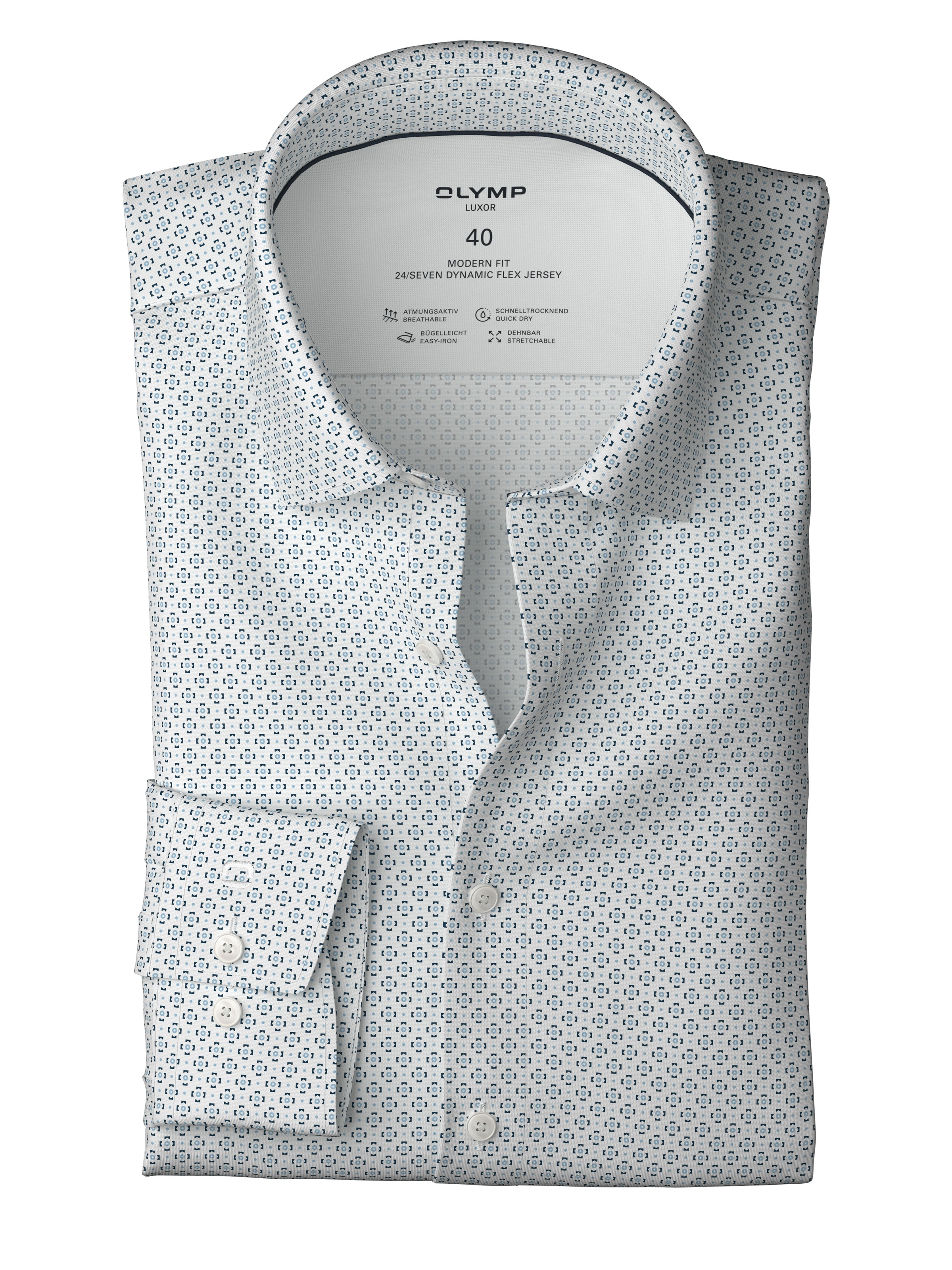 OLYMP Langarmhemd »Luxor 24/Seven modern fit«, Atmungsaktiv, gemustert, modern fit, Jersey, Businesshemd
