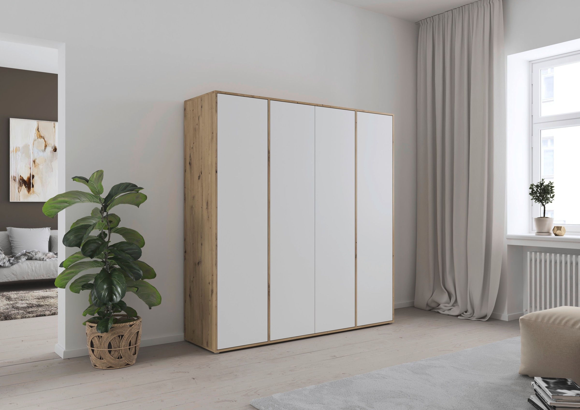 rauch Drehtürenschrank »Kleiderschrank Schrank Garderobe Wäscheschrank NABILA viel Stauraum«, (in 3 verschiedenen Ausstattungen BASIC/CLASSIC/PREMIUM), in 2 Breiten mit Push-to-Open Funktion TOPSELLER MADE IN GERMANY