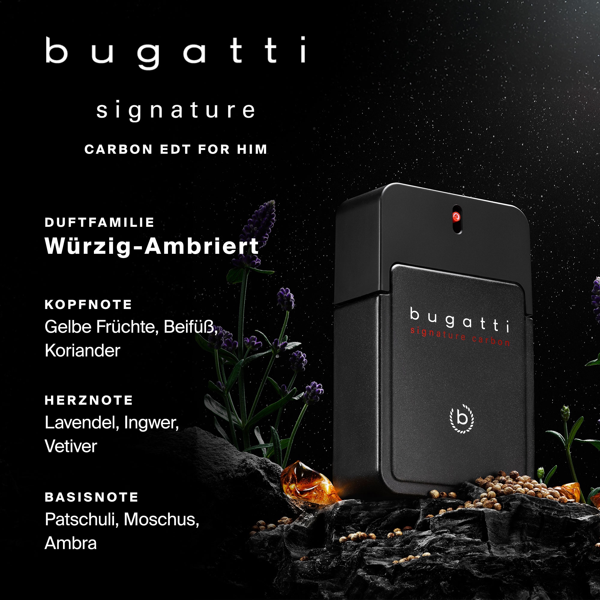 bugatti Eau de Toilette »bugatti signature carbon for him EdT 100ml« mit stilvollem Logo-Emblem