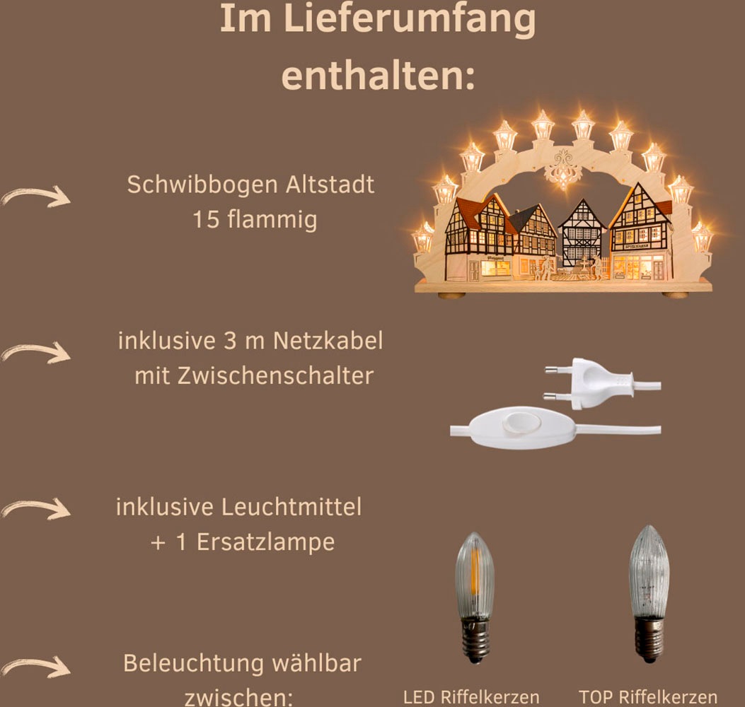 Weigla LED Schwibbogen »Altstadt, Fachwerkhaus, Lichterbogen aus Holz, Made in Germany« 1 Stk. Erzgebirge garantiert, Weihnachtsdeko Innen, Weihnachtsbeleuchtung
