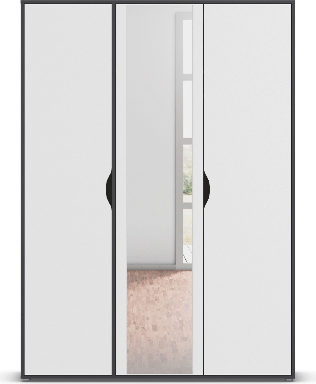 rauch Drehtürenschrank »Kleiderschrank Schrank Garderobe Wäscheschrank NARAI mit Spiegel«, (in 3 verschiedenen Ausstattungen BASIC/CLASSIC/PREMIUM), Griffausfräsungen für eine grifflose Optik TOPSELLER MADE IN GERMANY