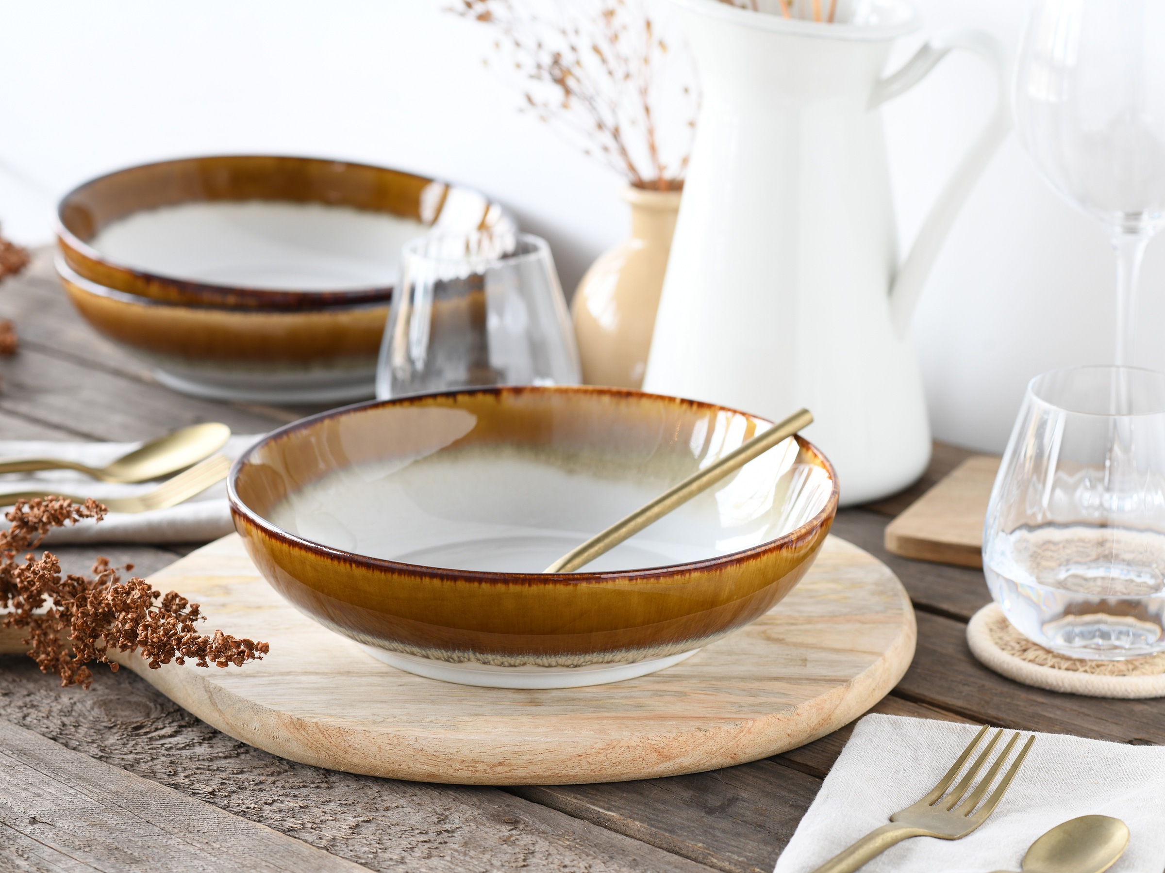 CreaTable Schale »Cascade, Poke Bowl 22,5 cm 4-tlg«, 4 tlg., aus Steinzeug, Rekativglasur, Healthy Food