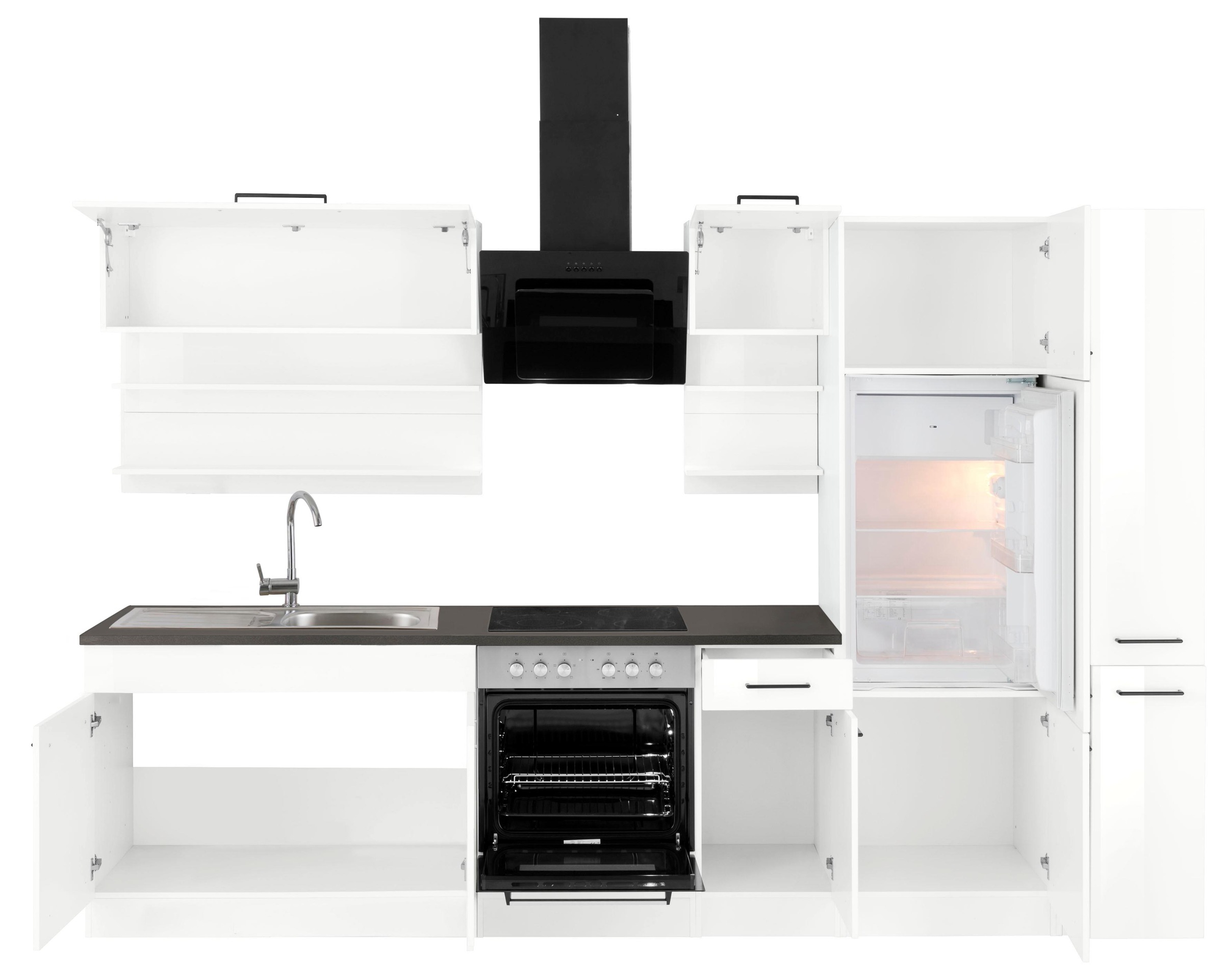 KOCHSTATION Küchenzeile »KS-Tulsa«, mit E-Geräten, Breite 300 cm, schwarze Metallgriffe, MDF Fronten