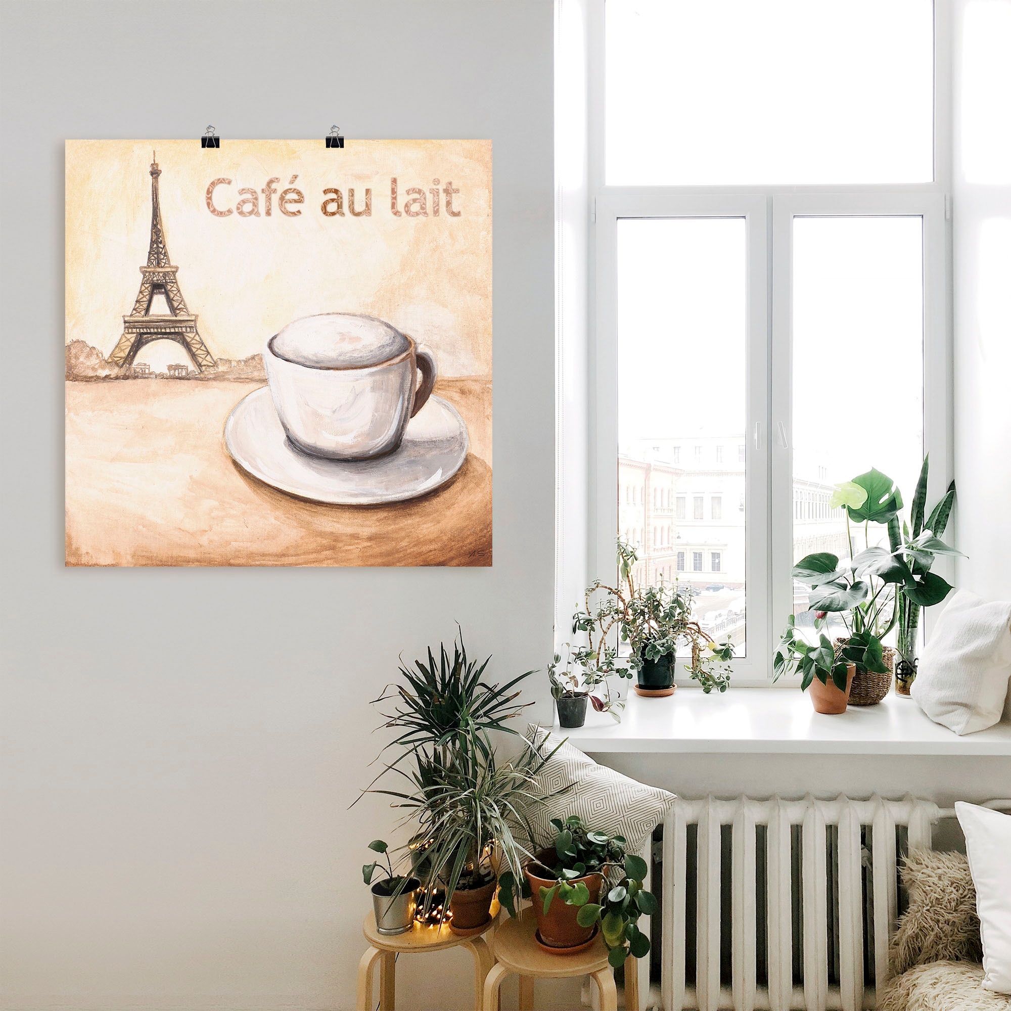 Artland Poster »Café au lait in Paris«, Kaffee Bilder, (1 St.), als Alubild, Leinwandbild, Wandaufkleber oder Poster in versch. Größen