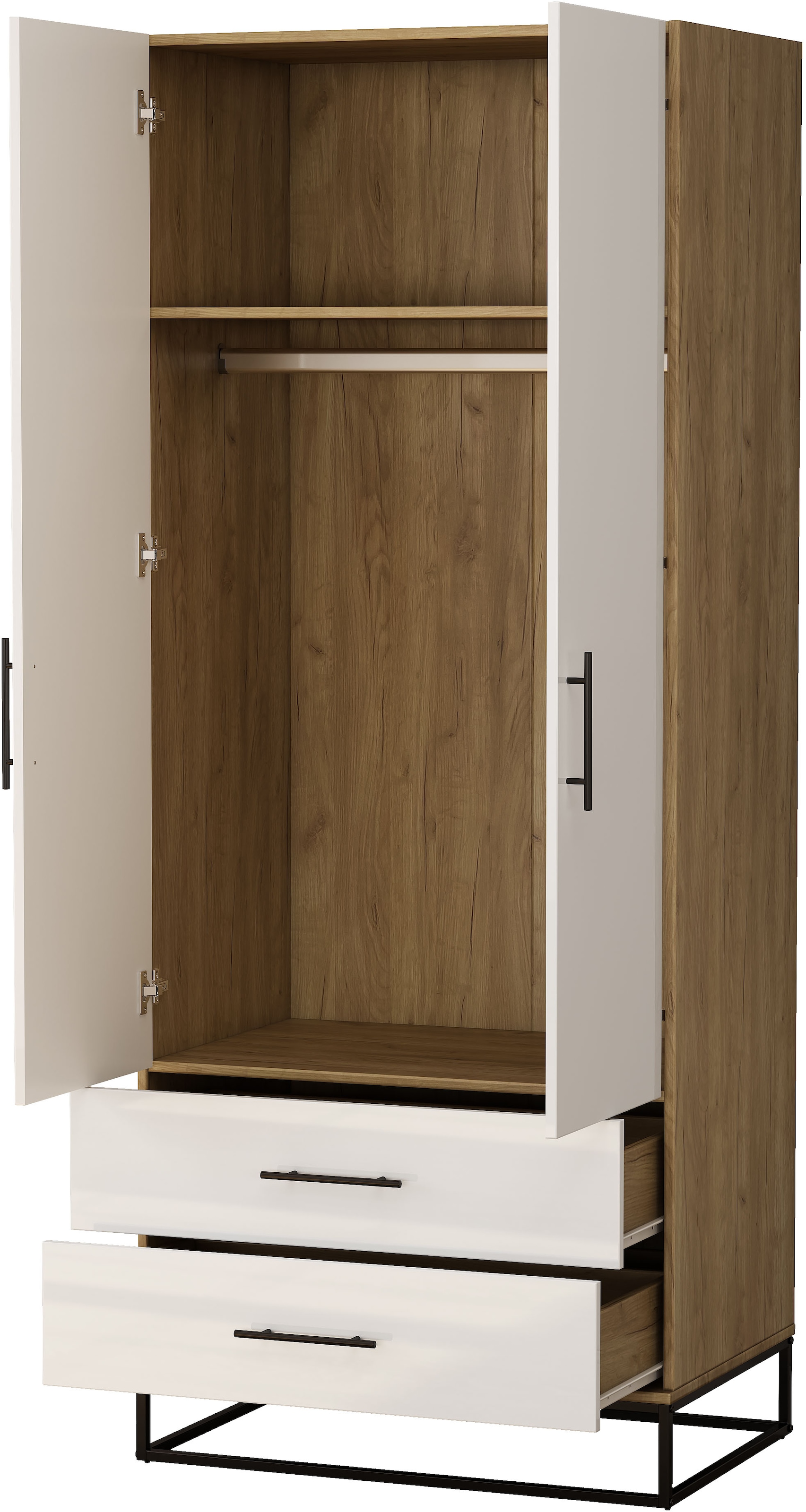 OTTO home Kleiderschrank »Lucca Schlafzimmerschrank Garderobe hochglanz Bestseller« Hochwertige schwarze Griffe und Kufengestell, 