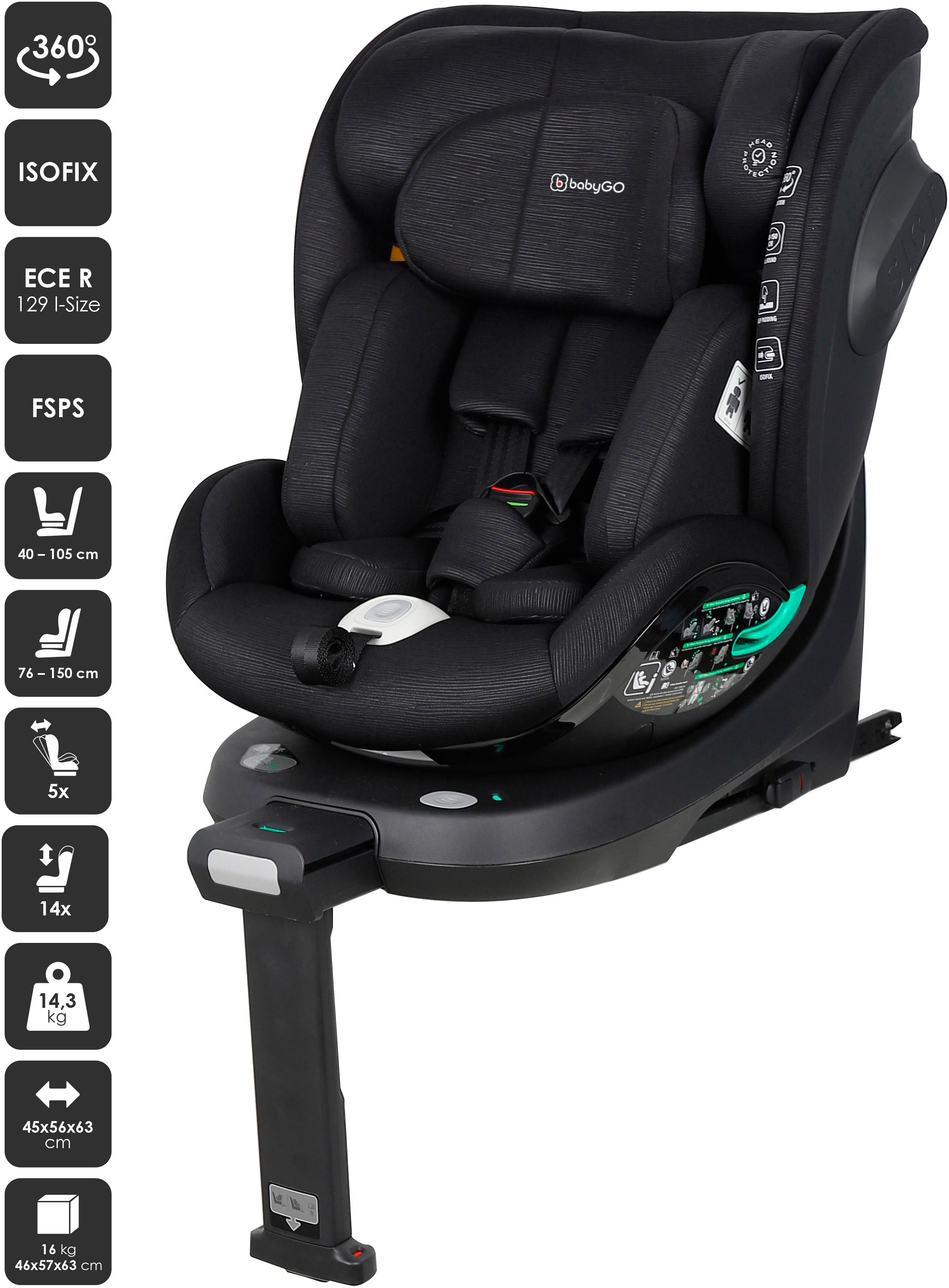 BabyGo Autokindersitz »Prime 360 Rotation I size«, (1 tlg.), für Gruppe von 40 - 150 cm