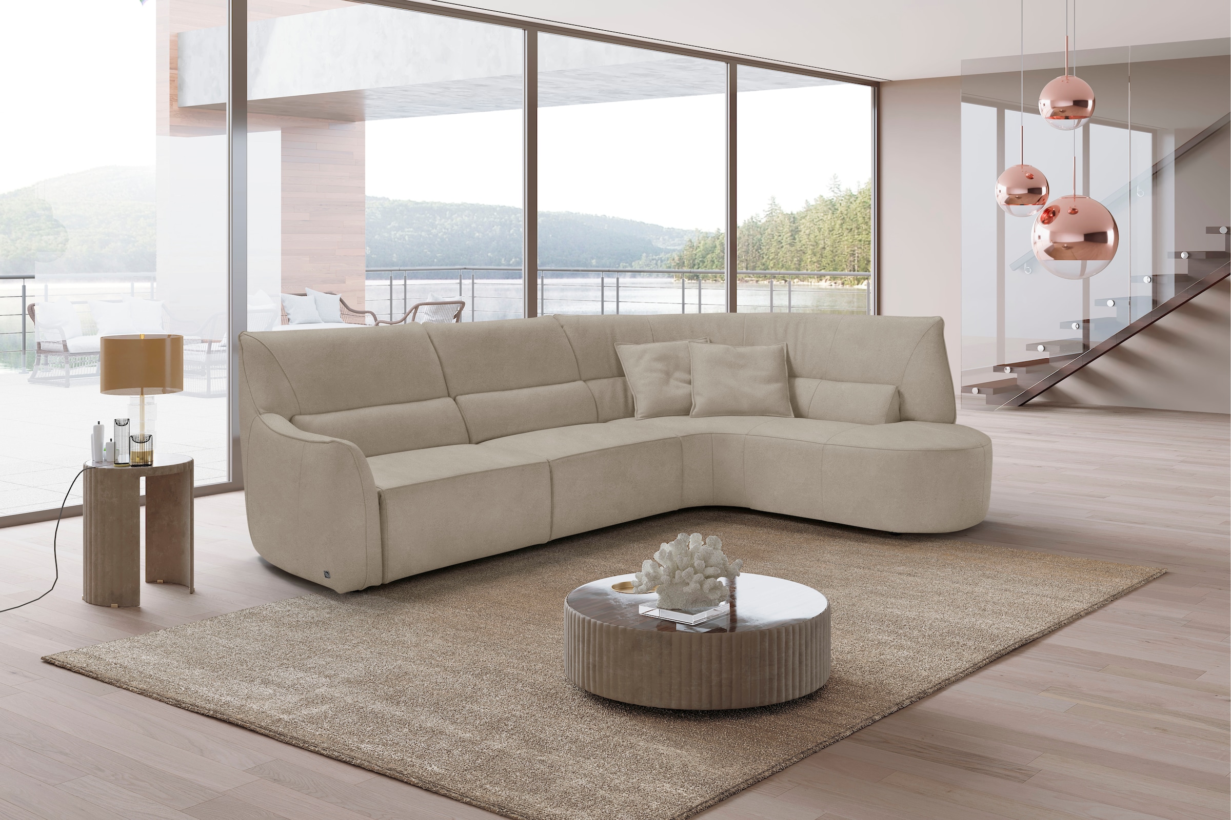 Egoitaliano Ecksofa »Puffy, extravagant & edel, Retro Designsofa, hoher Sitzkomfort, L-Form« mit Ottomane, wahlweise mit und ohne elektrischer Relaxfunktion