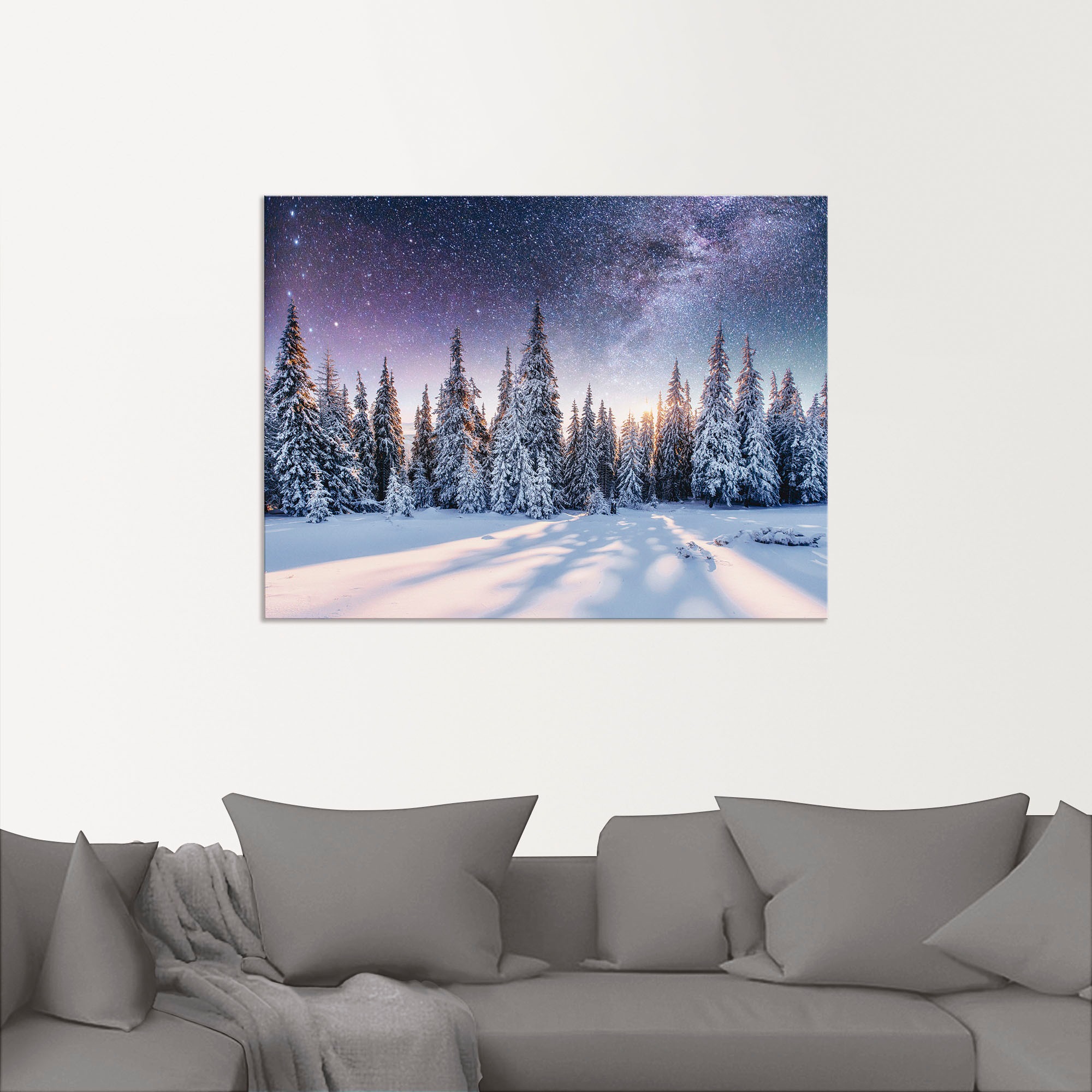 Artland Wandbild »Tannenwald im Schnee vorm Sternenhimmel«, Berge & Alpenbilder, (1 St.), als Alubild, Outdoorbild, Leinwandbild, Poster in verschied. Größen