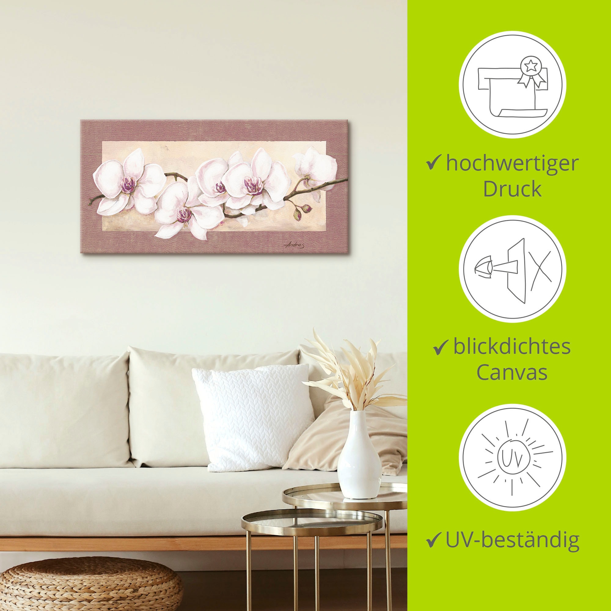 Artland Wandbild »Orchideenzweig_in Beerentönen«, Blumen, (1 St.), als Alubild, Outdoorbild, Leinwandbild in verschied. Größen