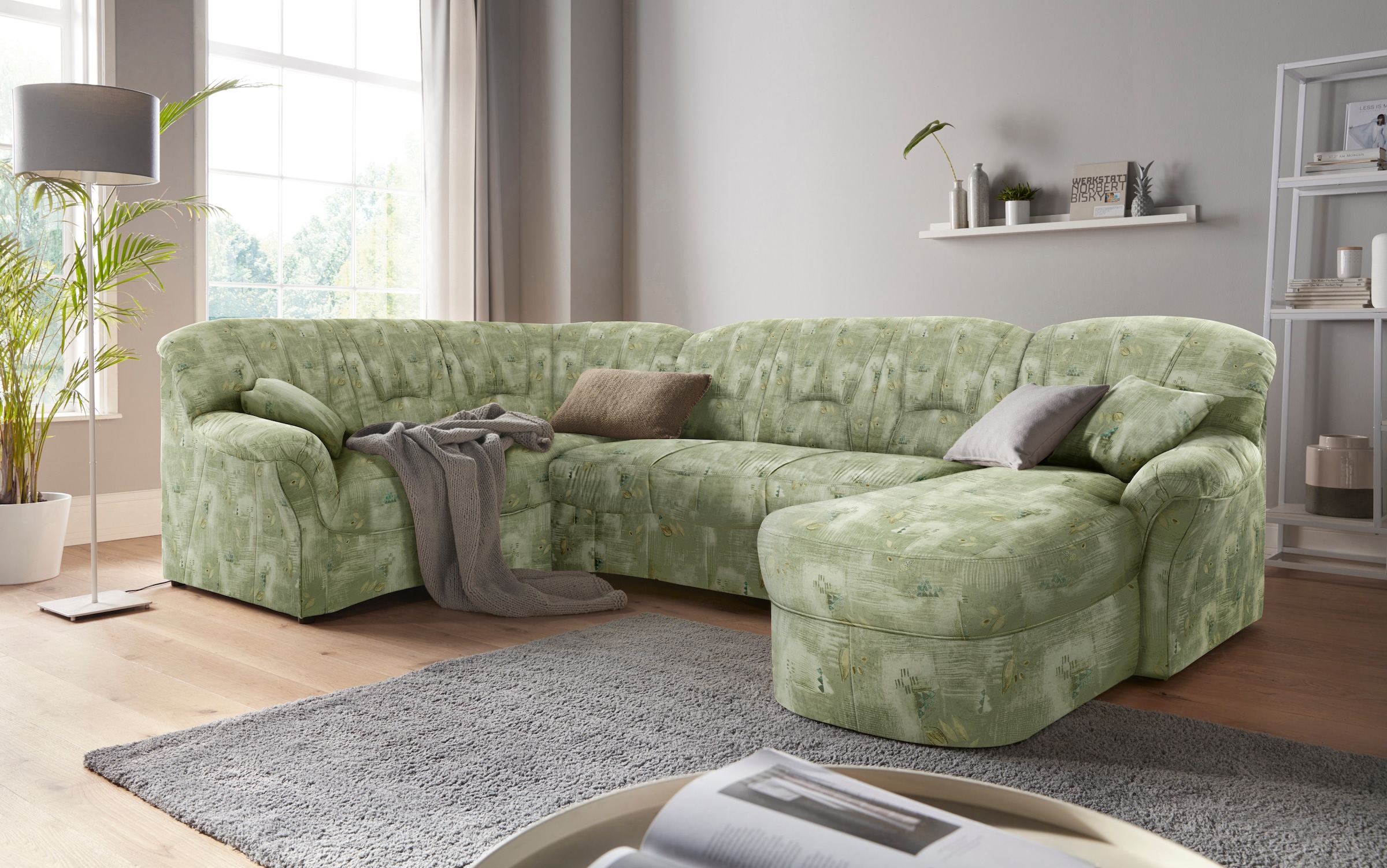 DOMO collection Wohnlandschaft »Bahia mit viel Platz, zeitloses Design, U-Form, Luxus-Microfaserbezug«, wahlweise mit Bettfunktion