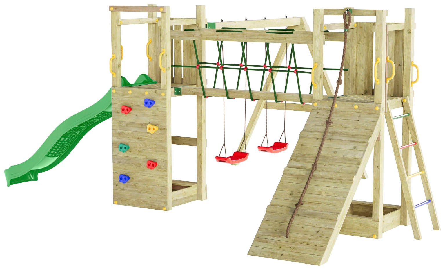 FUNGOO Spielturm »Maxi Funny Exposure«, Schaukel, Rutsche mit Wasseranschluss, Sandkasten, Brückenverbindung