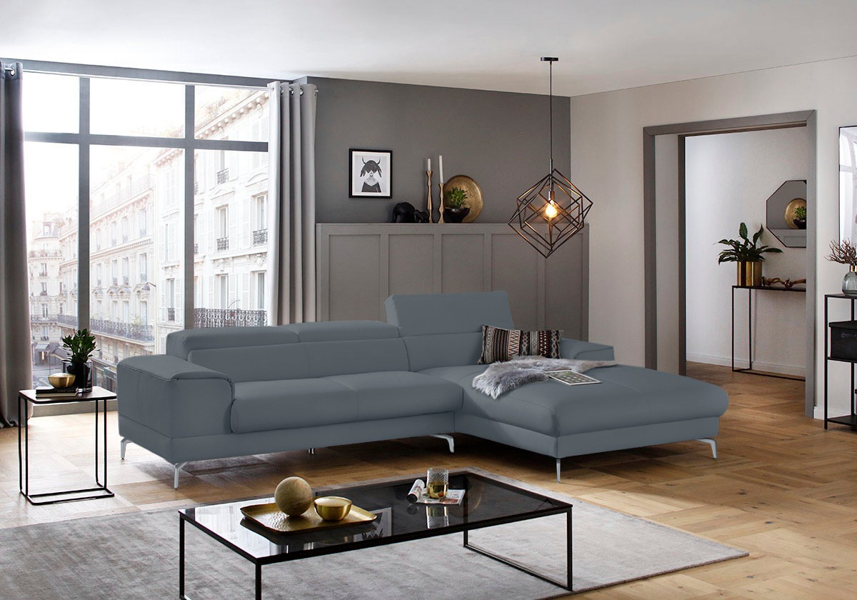 W.SCHILLIG Ecksofa »piedroo, Designsofa mit tollem Sitzkomfort, bequem und elegant, L-Form«, Kopfteilverstellung, wahlweise mit Sitztiefenverstellung, Breite 303cm