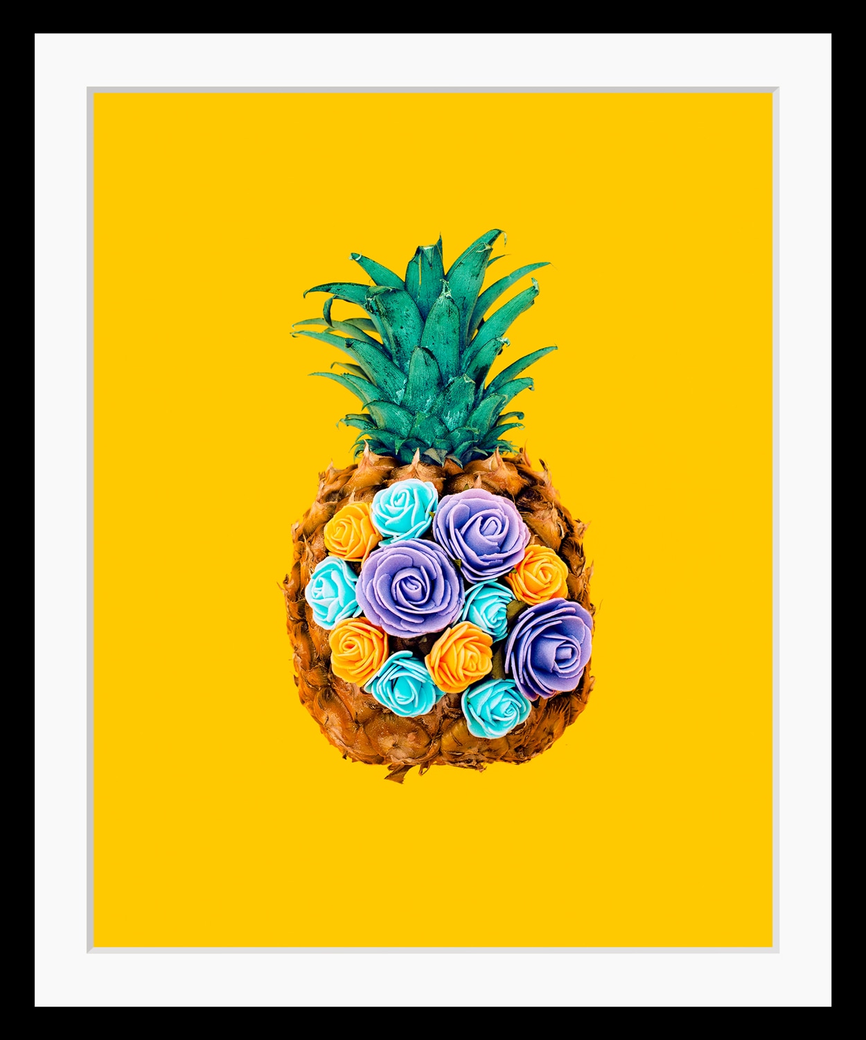 queence Bild »Selem«, Obst-Obst Bilder-Kunst-Lebensmittel-Ananas-Blumen, HD Premium Poster-Druck inkl. Holzrahmen
