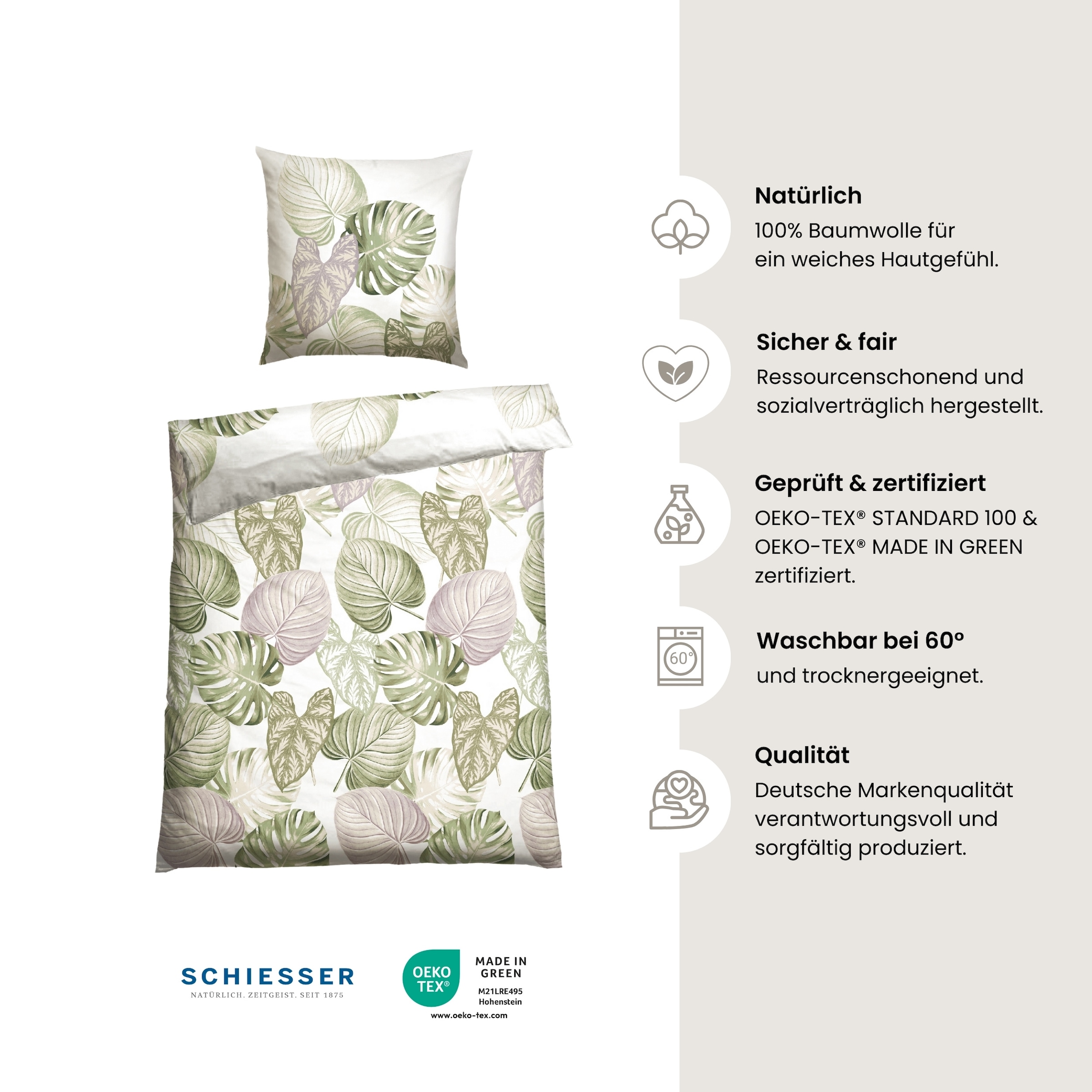 Schiesser Bettwäsche »Bretta aus weicher Baumwolle mit filigranem Palmwedel-Muster«, Made in Green