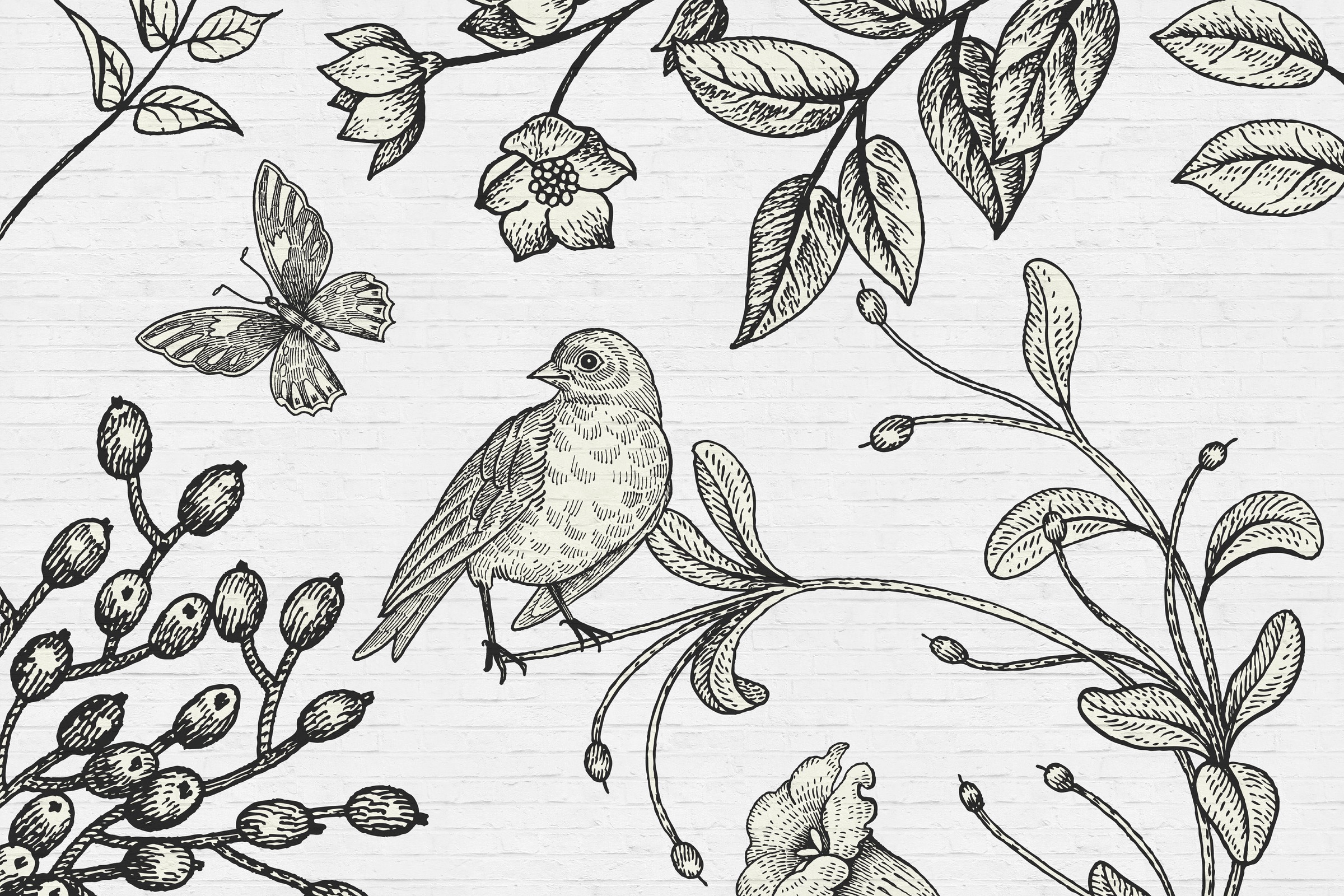 A.S. Création Leinwandbild »birdy« Gemälde | Kunst 1 Stk. tlg. Schwarz-Weiß Zeichnung Floral Keilrahmen Leinwand-Bild Wohnzimmer Wand