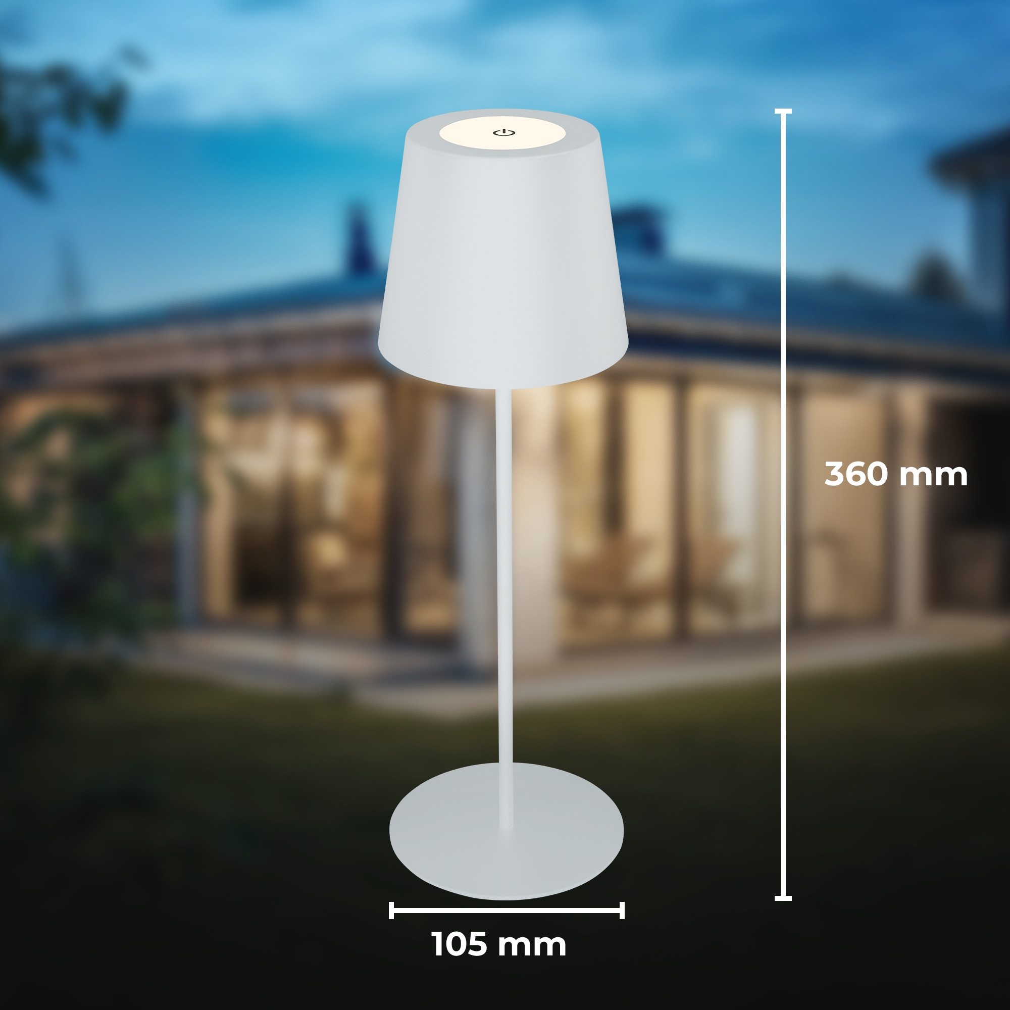 B.K.Licht Außen-Tischleuchte »BK_TL1594 Akku LED Tischlampe, 3-Stufen Touchdimmer, mit USB«, 1 flammig, Leuchtmittel LED-Modul | LED fest integriert, 2.700 K, 200 Lm, 2,5W, IP44, 12h Leuchtdauer, 36 x 10,5 cm, Weiß
