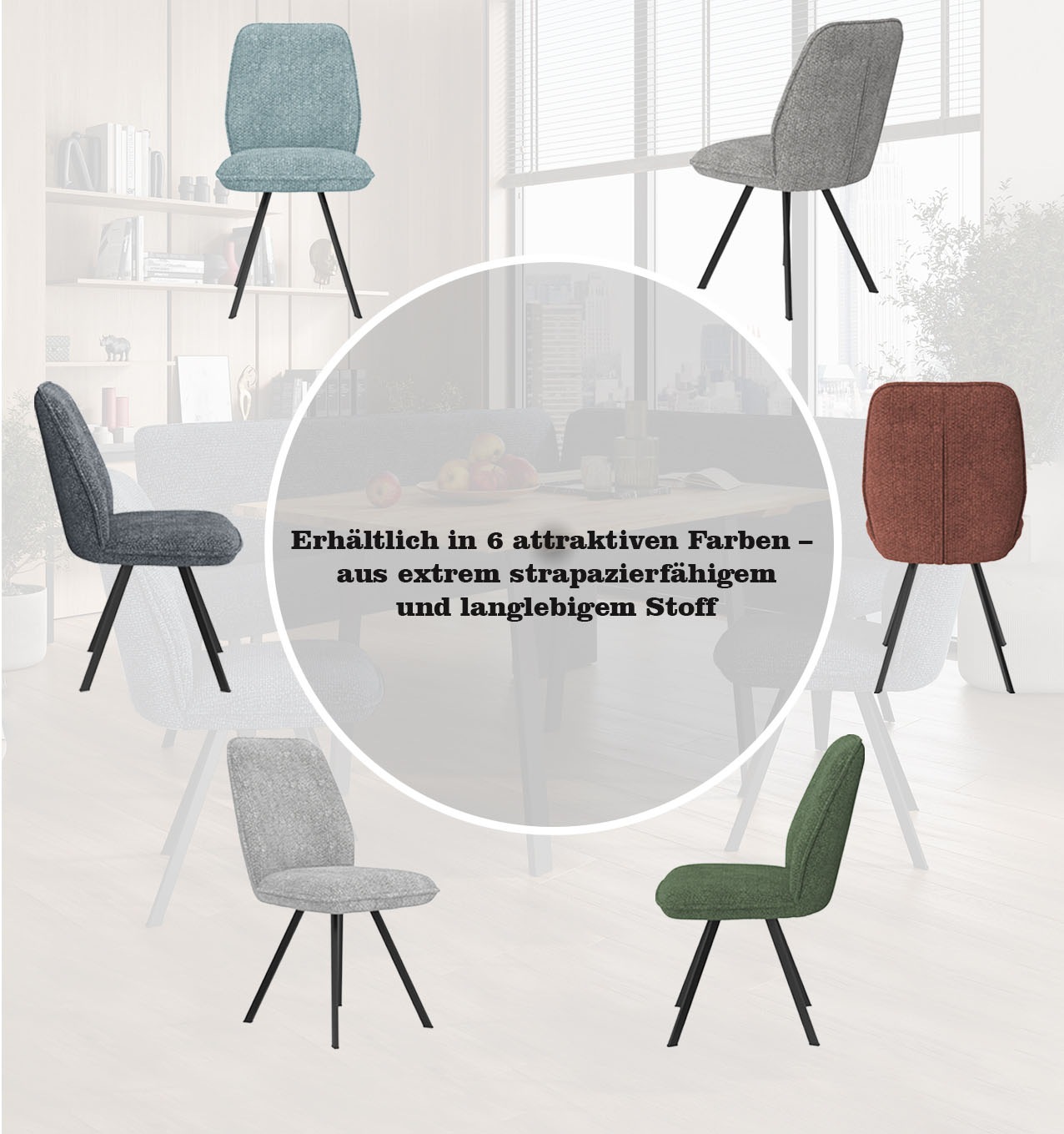 Home affaire Esszimmerstuhl »Mily Essstuhl, Wohnstuhl, Polsterstuhl, 4-Fußstuhl«, (Set), 2 St., Chenille, mit schwarz pulverbeschichteten Metallbeinen, gepolstert, modern