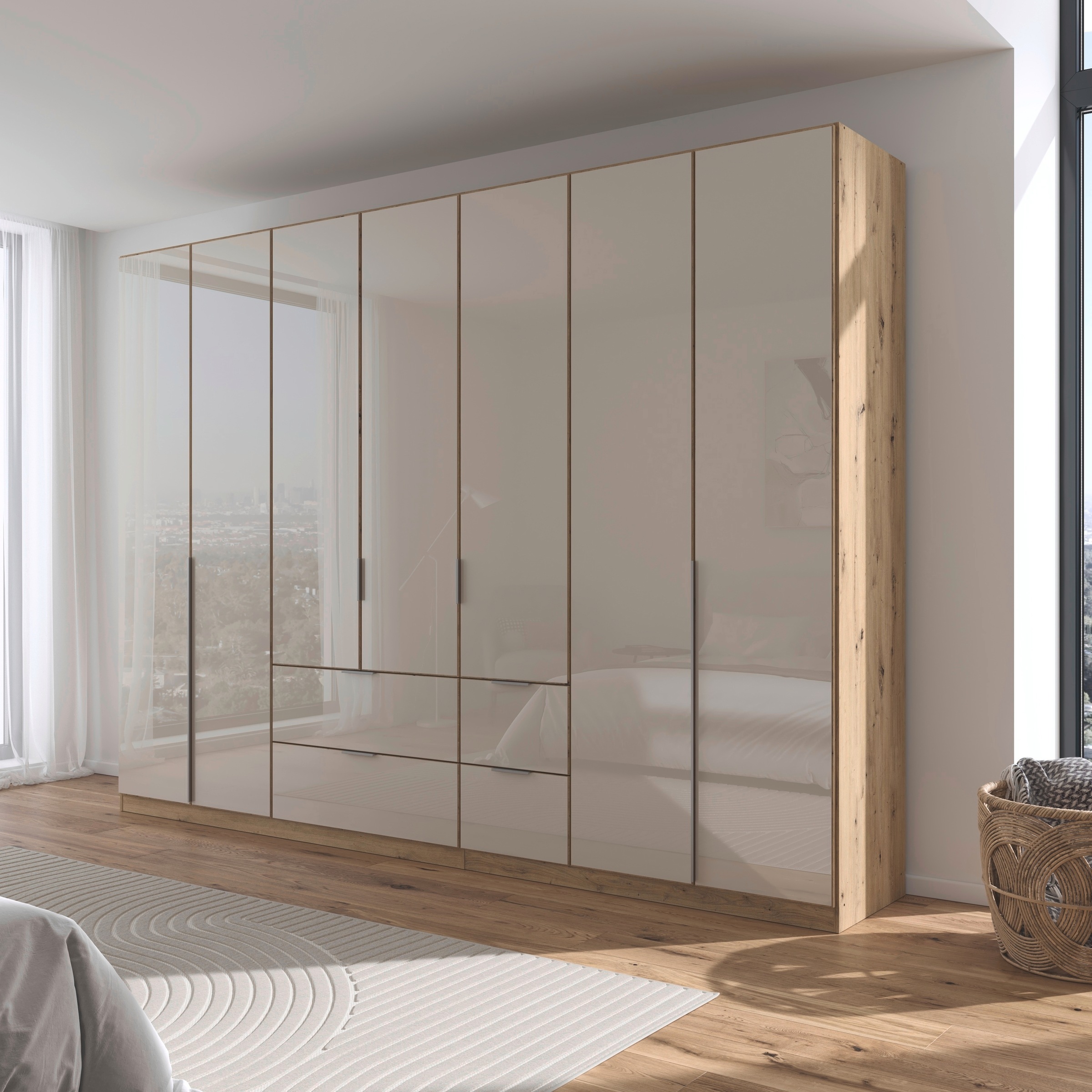 rauch Drehtürenschrank »Kleiderschrank Kleiderschränke Schrank Garderobe AGORDO mit Glasfront«, mit Außenschubkästen, in 6 Breiten und 2 Höhen MADE IN GERMANY