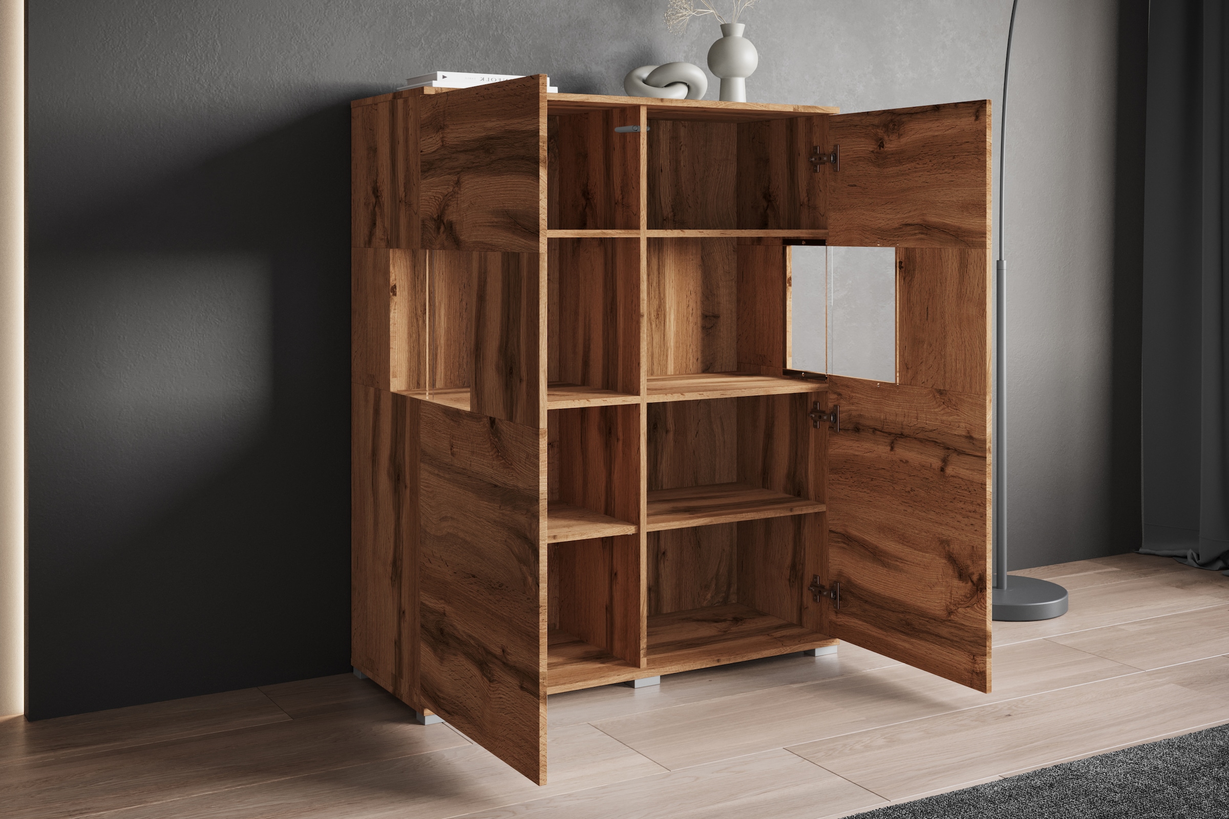 INOSIGN Highboard »Kenia«, (1 St.), Modernes Highboard mit Glastüren, Breite 100 cm