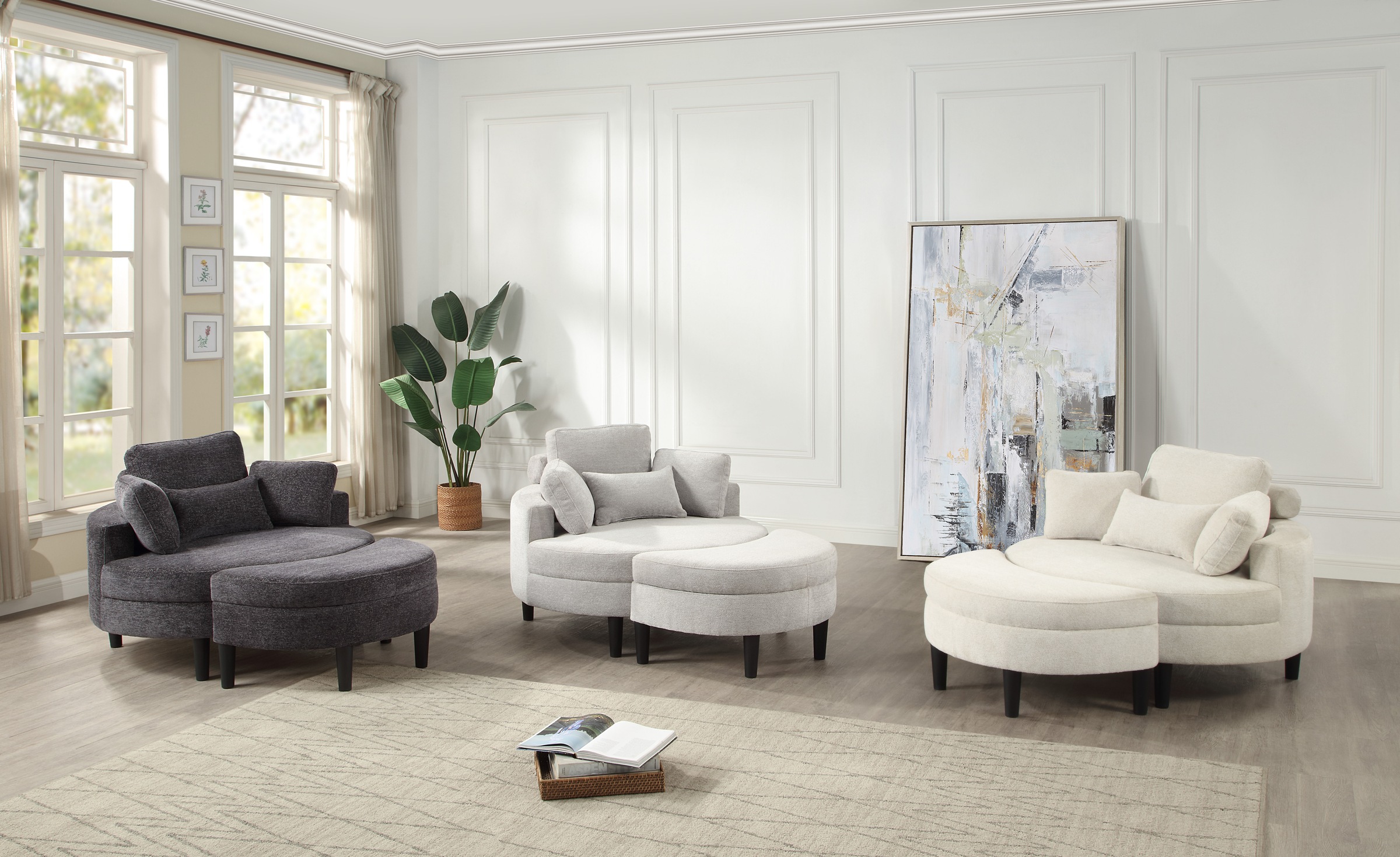 ATLANTIC home collection Loveseat »Ravi«, XXL- Sessel, inklusive Stauraumhocker, Rückenkissen & drei Zierkissen