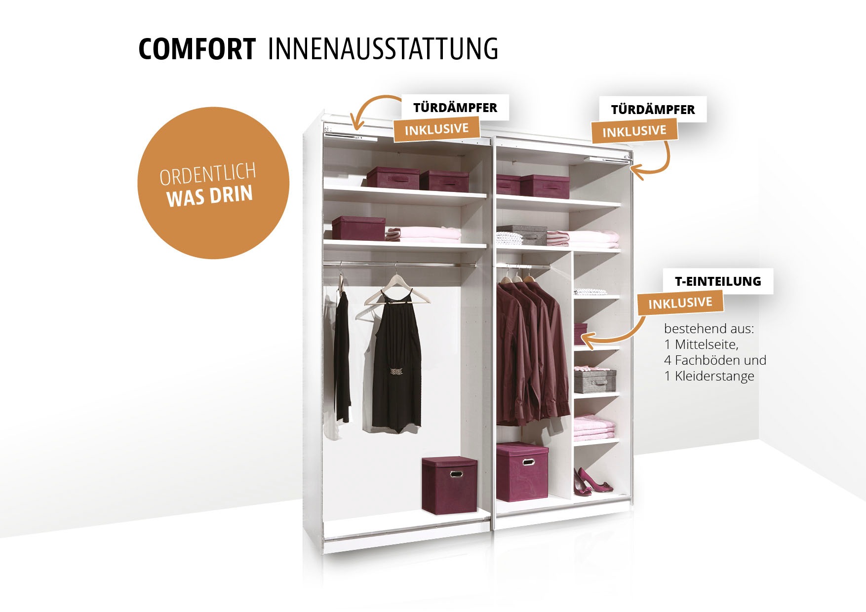 STAUD Schwebetürenschrank »Includo_Minisystem_08_2-türig, Made in Germany«, Mit vier verschiedenen Ausstattungsvarianten