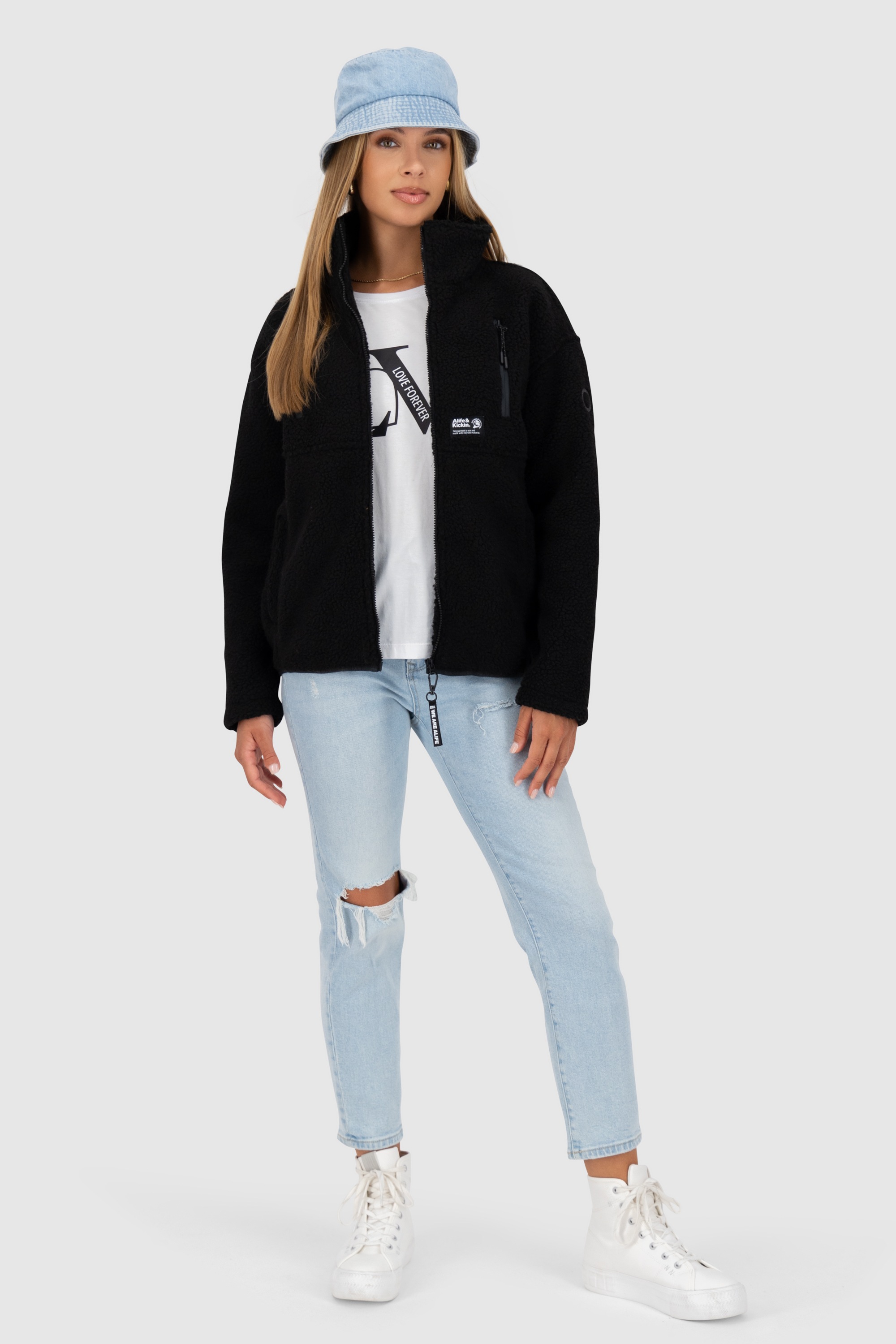 Alife & Kickin Sweatjacke »Damen KaluaAK G«, Warme Teddyplüschjacke mit kuscheligem Fleece-Innenfutter
