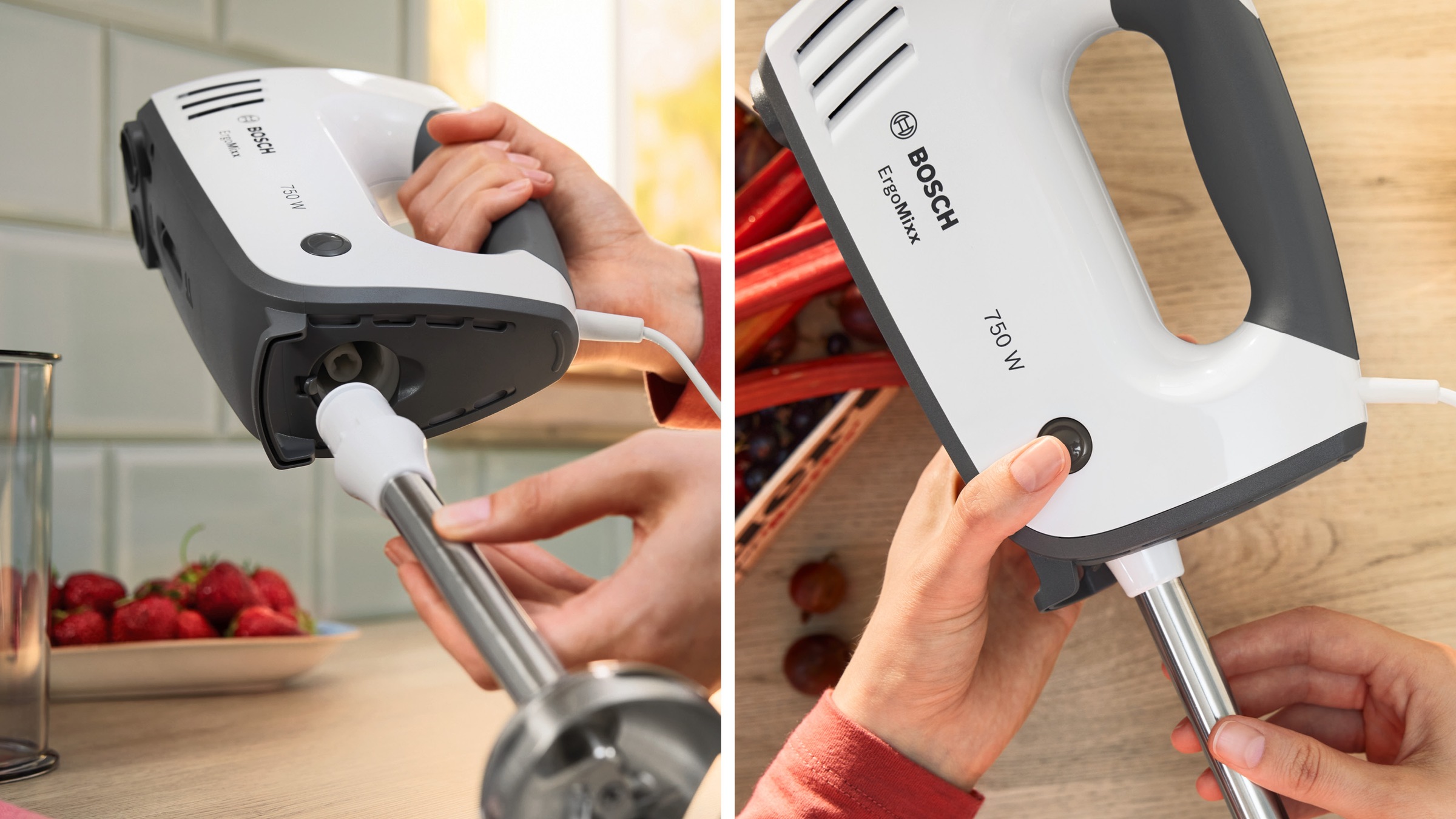 BOSCH Handmixer »ErgoMixx MFQ37470, Edelst. Rührbesen/Knethaken, 5 Stufen, weiß«, 750 W, Turbostufe, Mixfuß, leichtes Gehäuse, Made in Europe